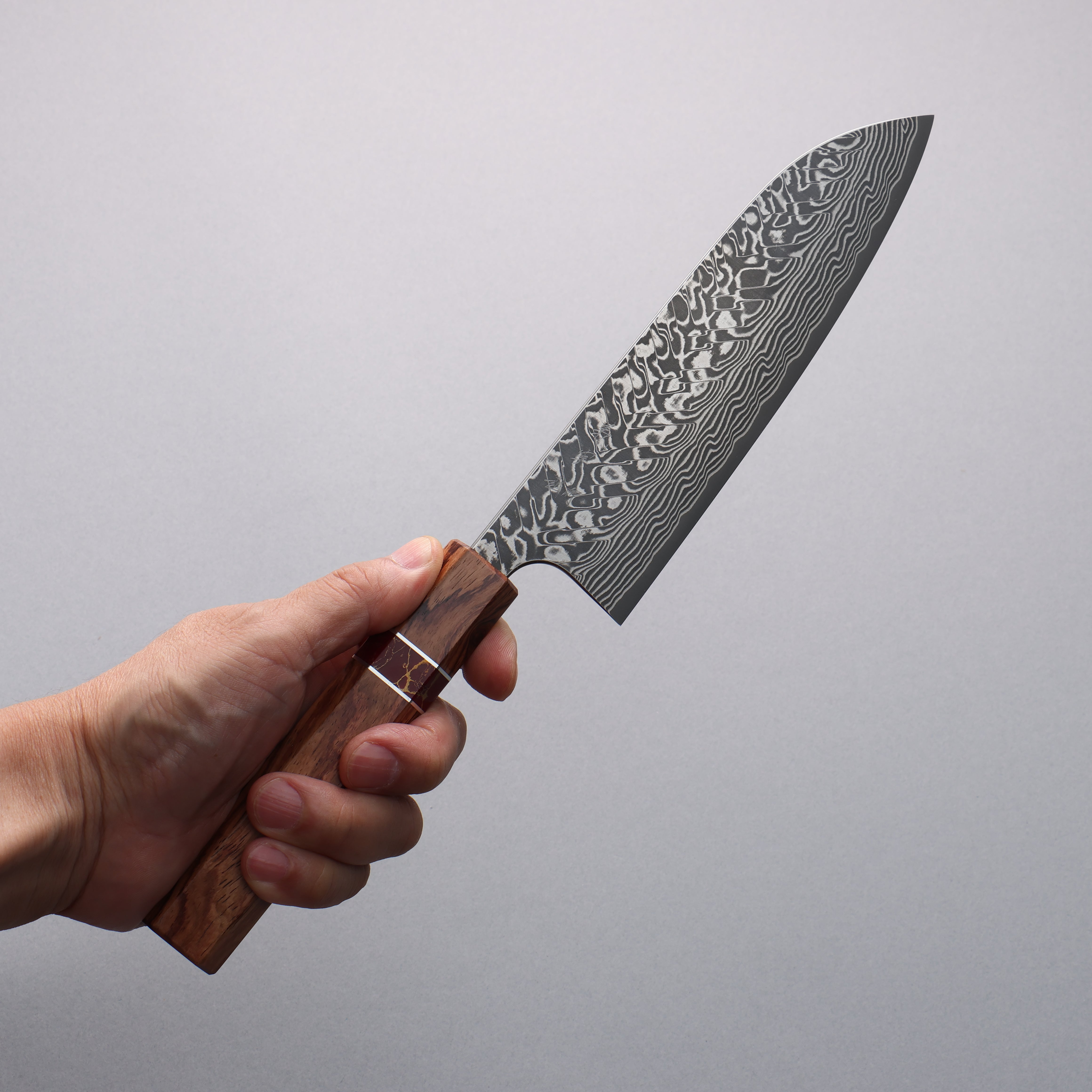 Yoshimi Kato SG2 Black Damascus Santoku 170mm Rosewood (Red Turquoise Ring) Handle - Seisuke Knife