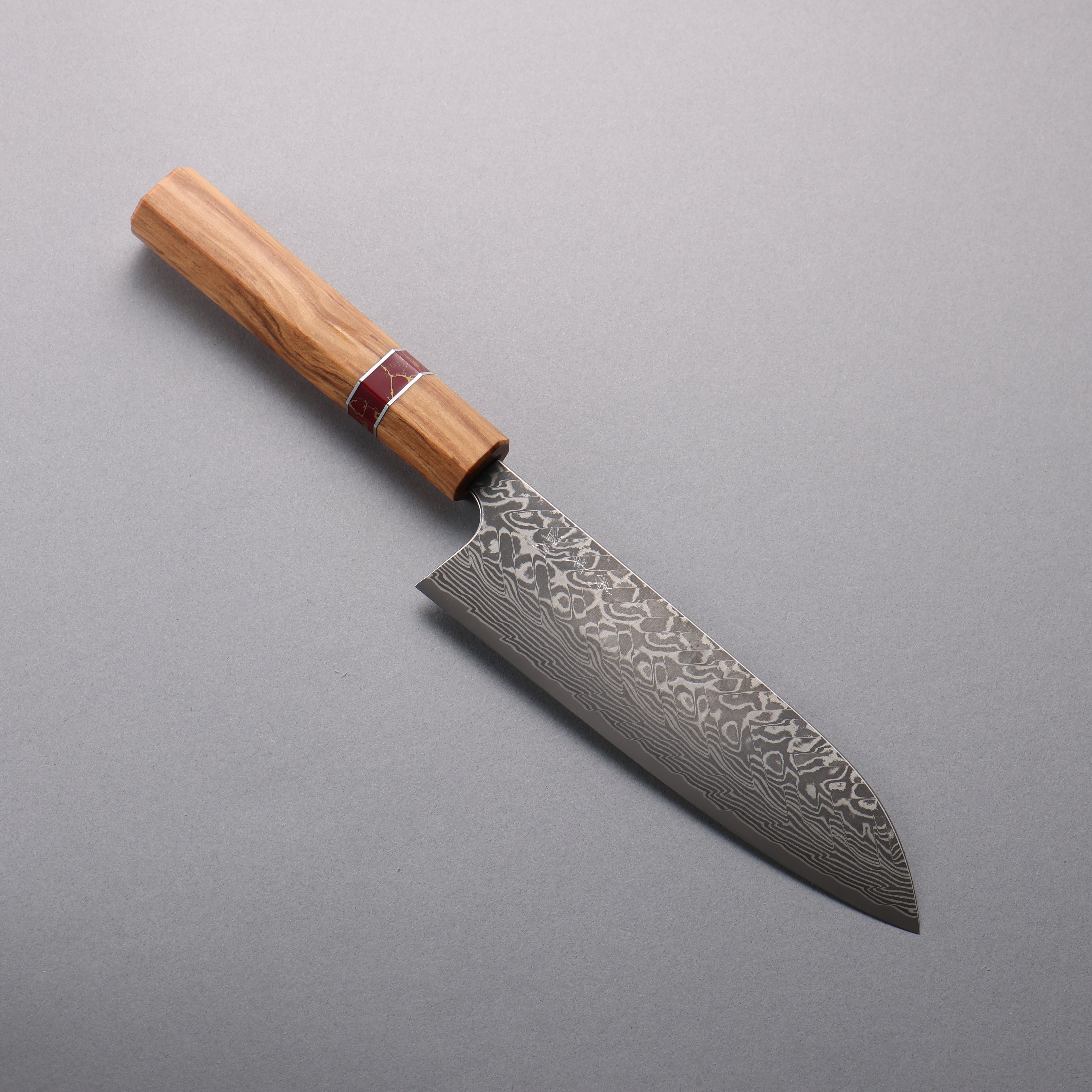 Yoshimi Kato SG2 Black Damascus Santoku 170mm Olive (Red Turquoise Ring) Handle - Seisuke Knife
