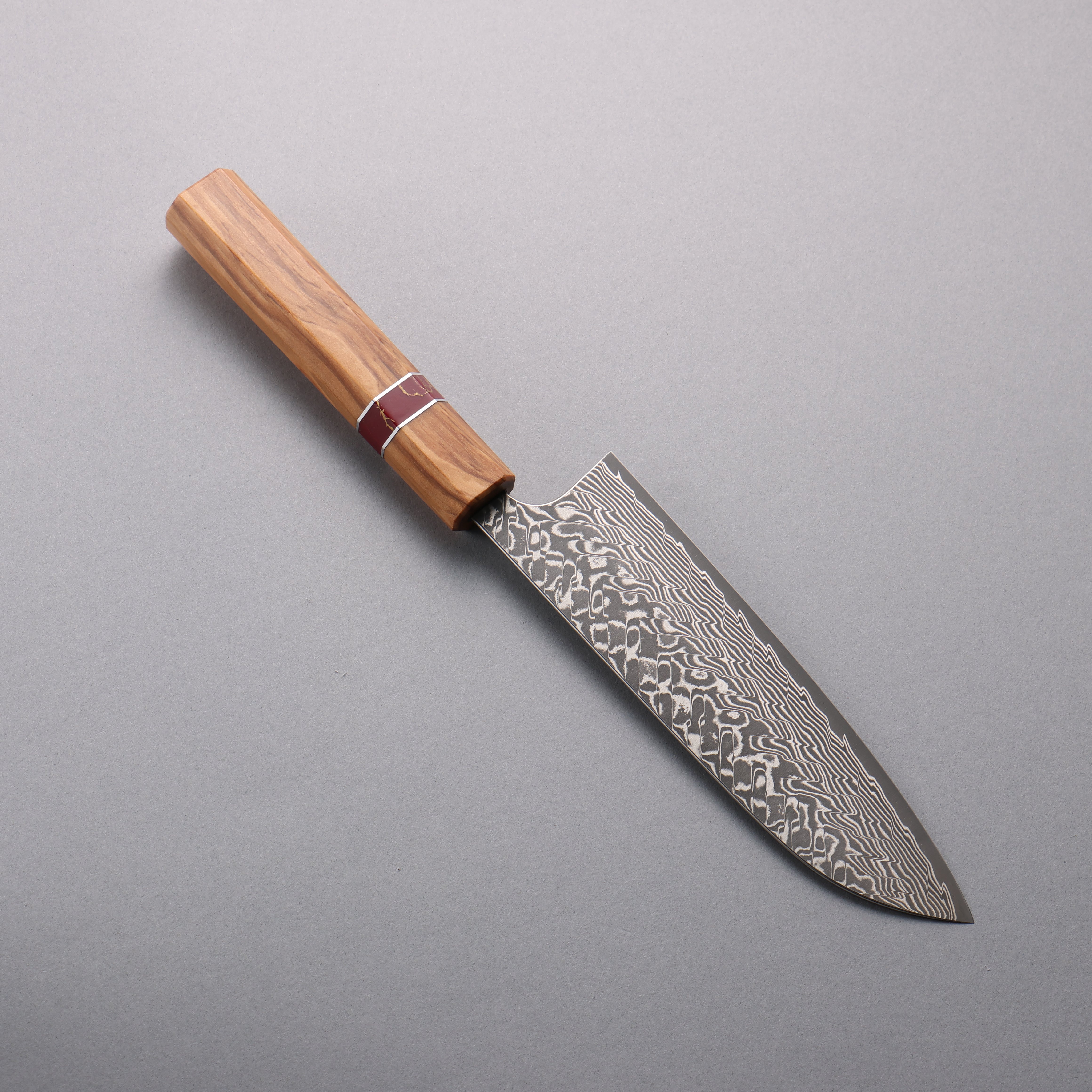 Yoshimi Kato SG2 Black Damascus Santoku 170mm Olive (Red Turquoise Ring) Handle - Seisuke Knife