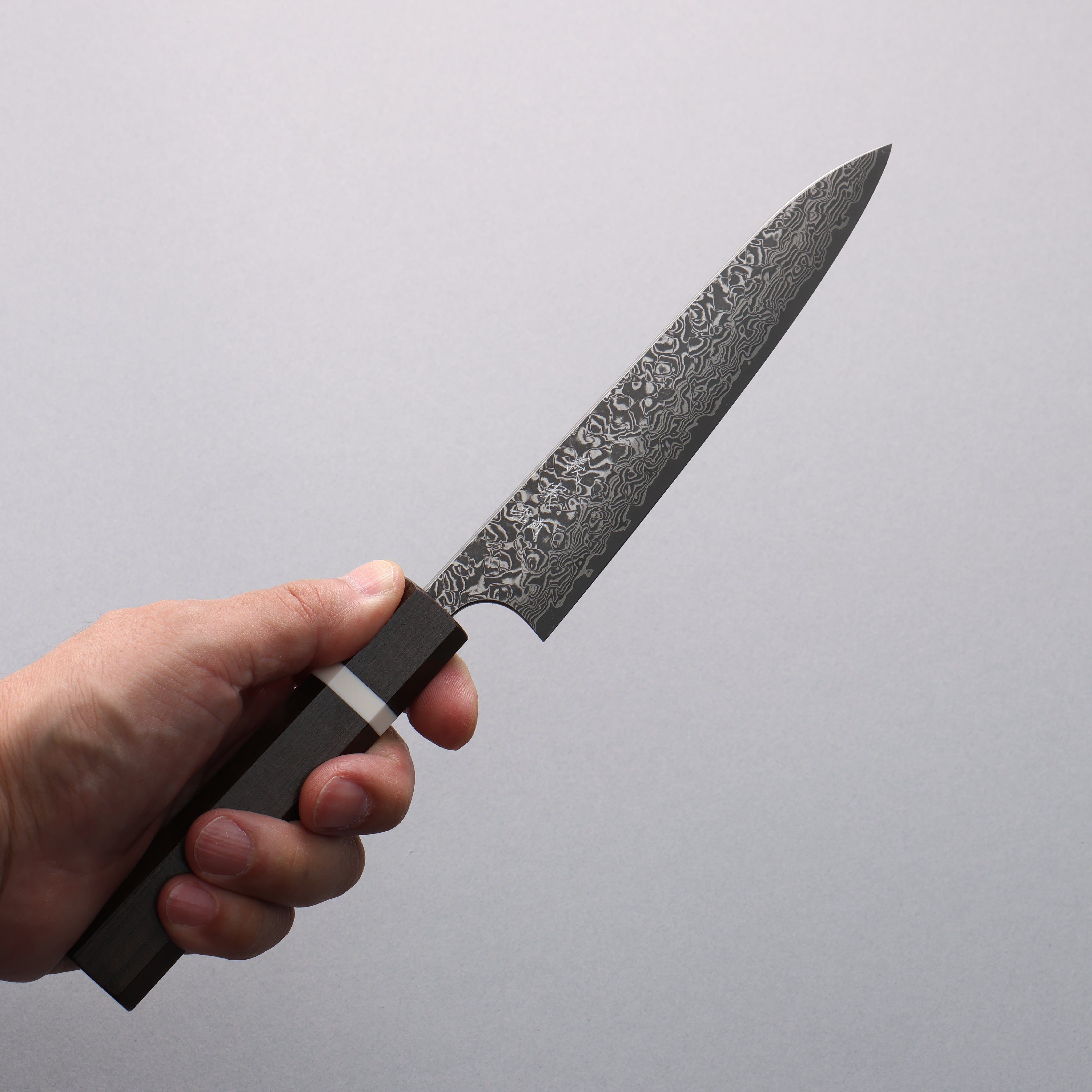 Yoshimi Kato SG2 Black Damascus Petty-Utility 150mm Sandalwood with White Ring Handle - Seisuke Knife