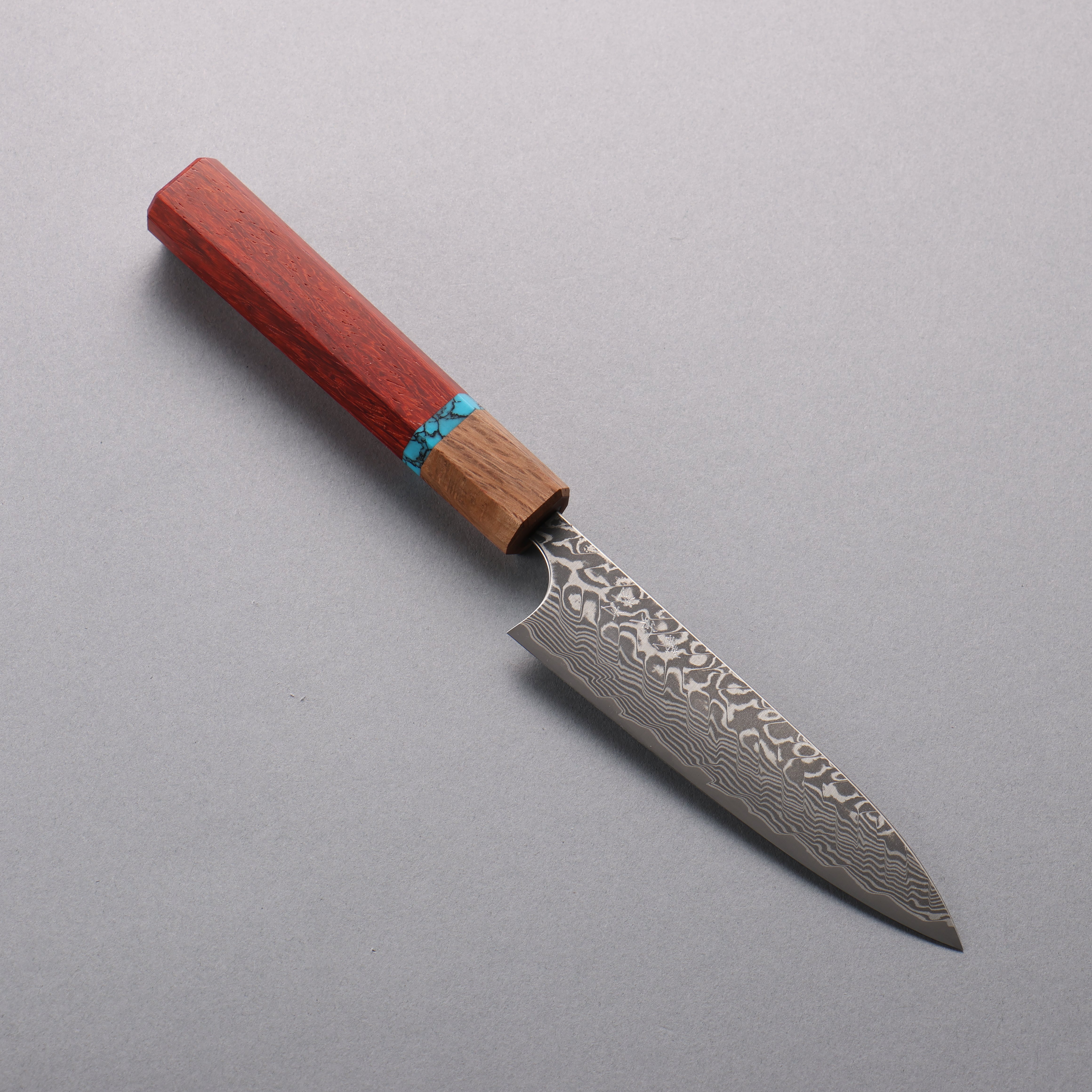 Yoshimi Kato SG2 Black Damascus Petty-Utility 120mm Padoauk(Turquoise Ring) Handle - Seisuke Knife
