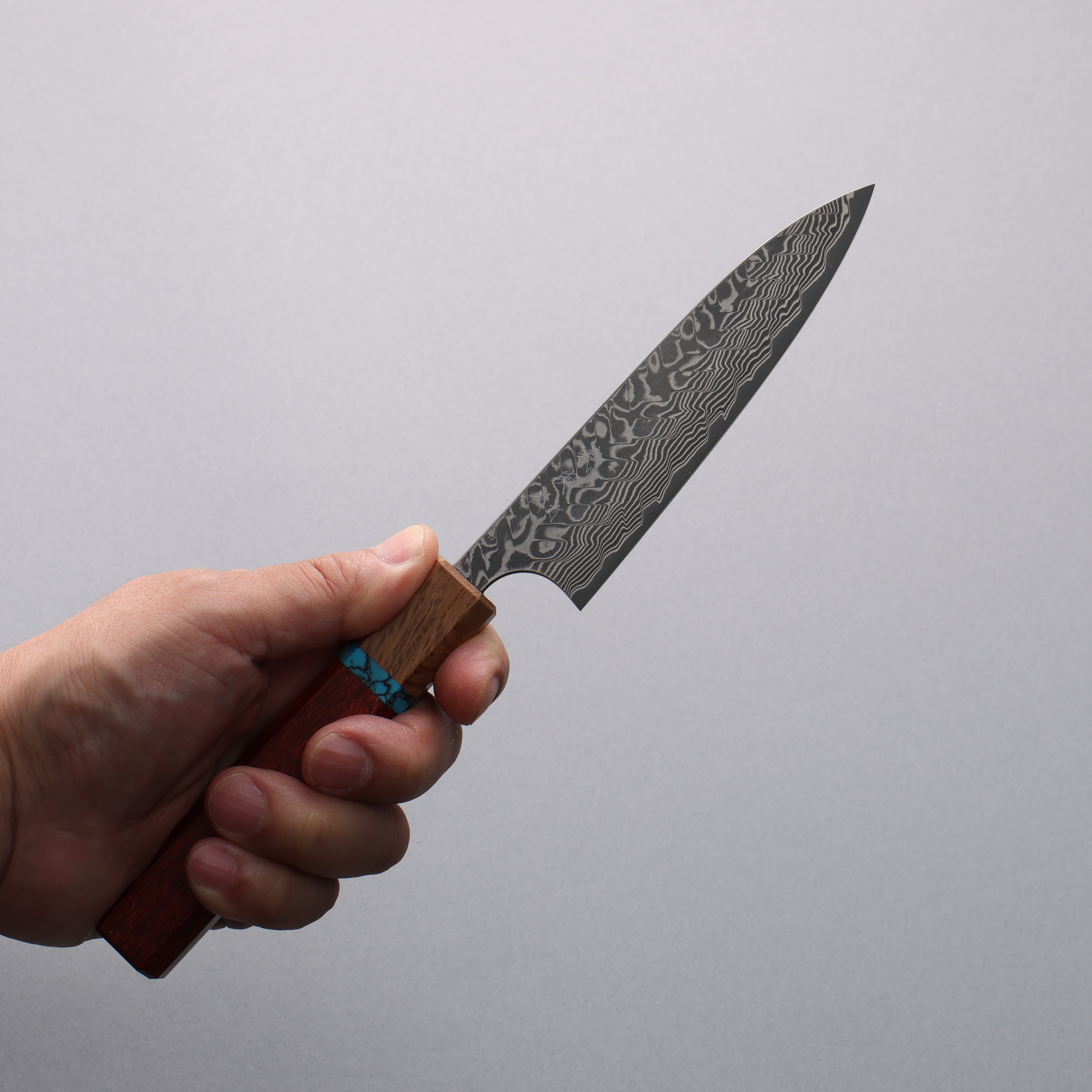 Yoshimi Kato SG2 Black Damascus Petty-Utility 120mm Padoauk(Turquoise Ring) Handle - Seisuke Knife