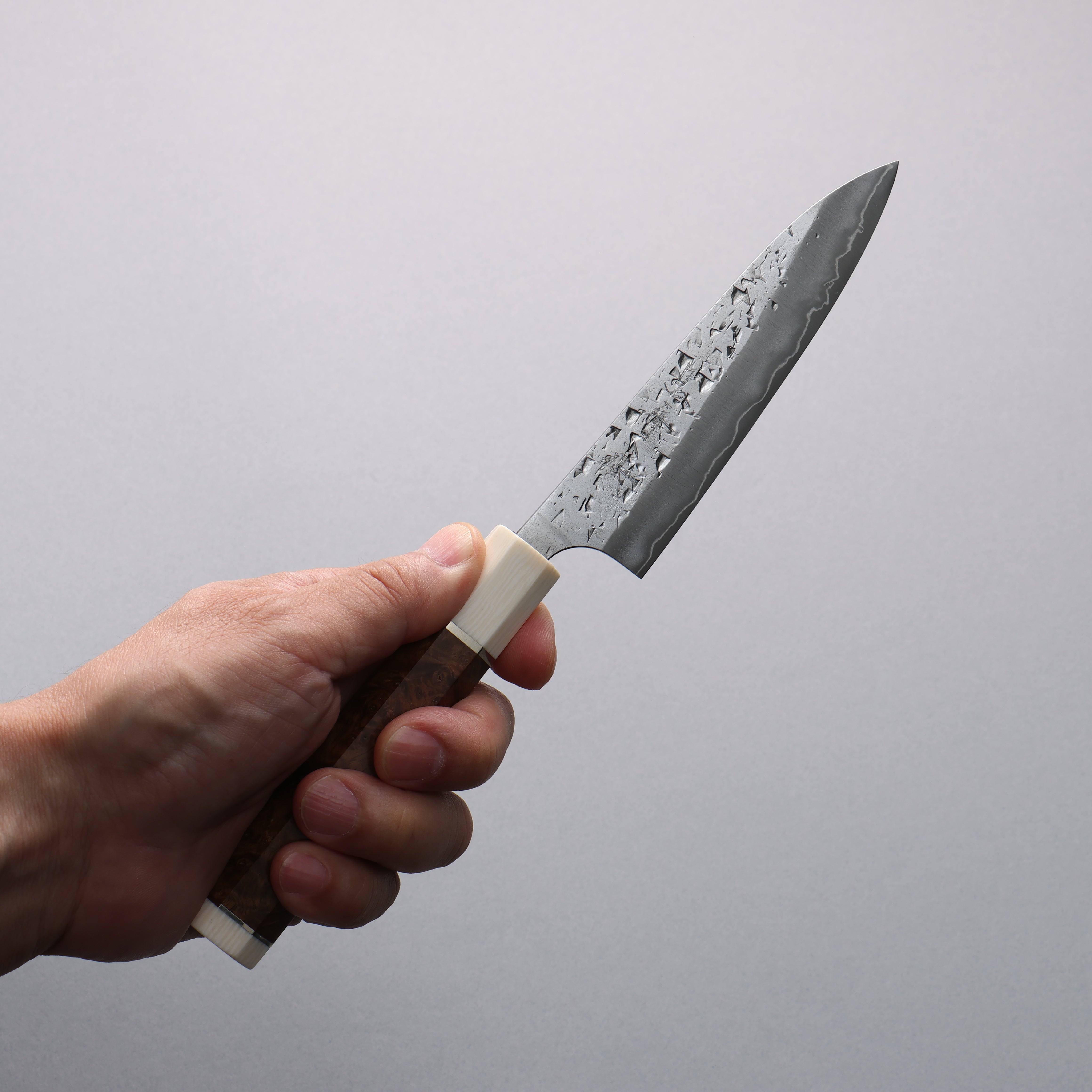 Yu Kurosaki Shizuku SG2 Hammered Petty-Utility 120mm Stabilized wood (Birch Burl) Handle - Seisuke Knife