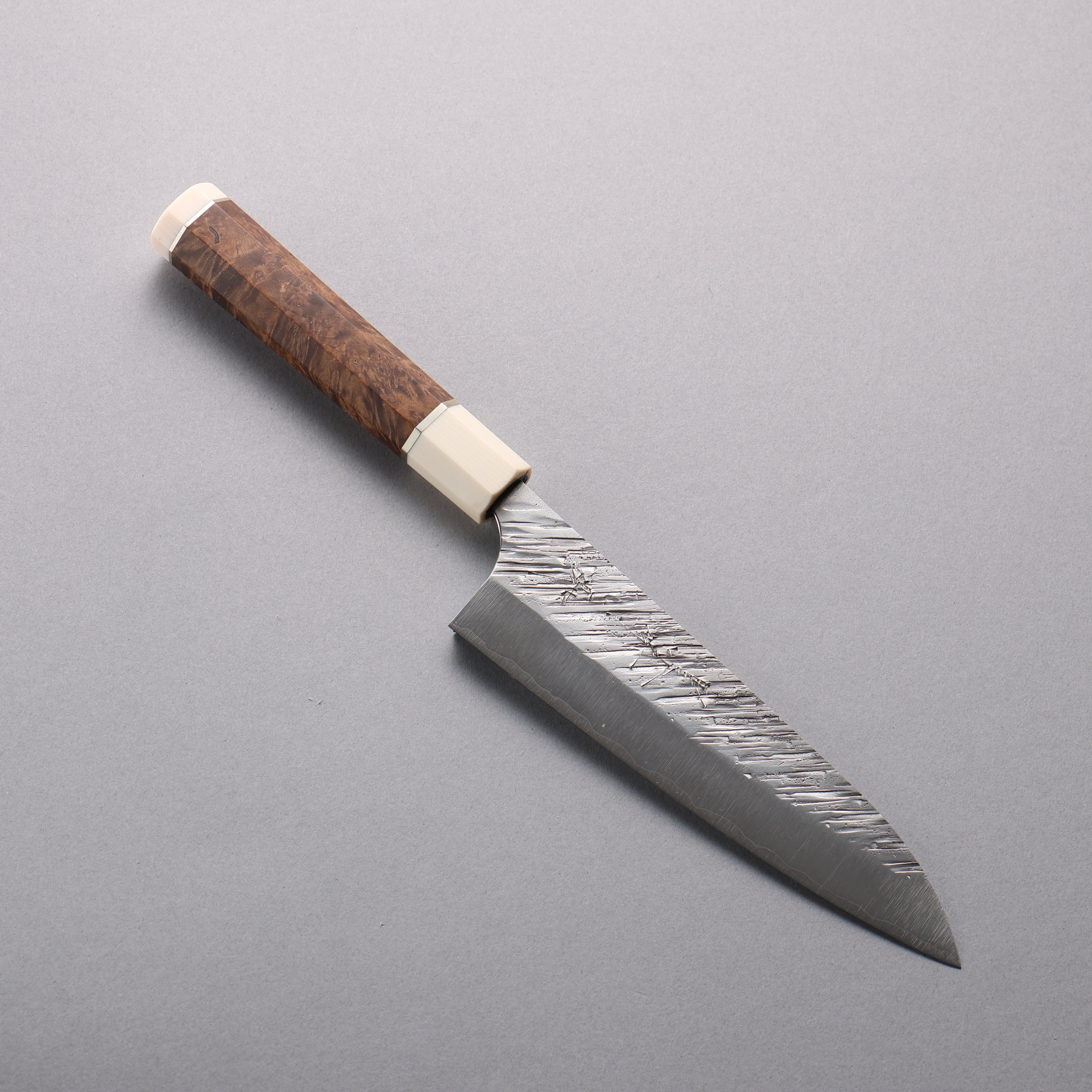 Yu Kurosaki Fujin SG2 Hammered Small Santoku 150mm Stabilized wood (Birch Burl) Handle - Seisuke Knife