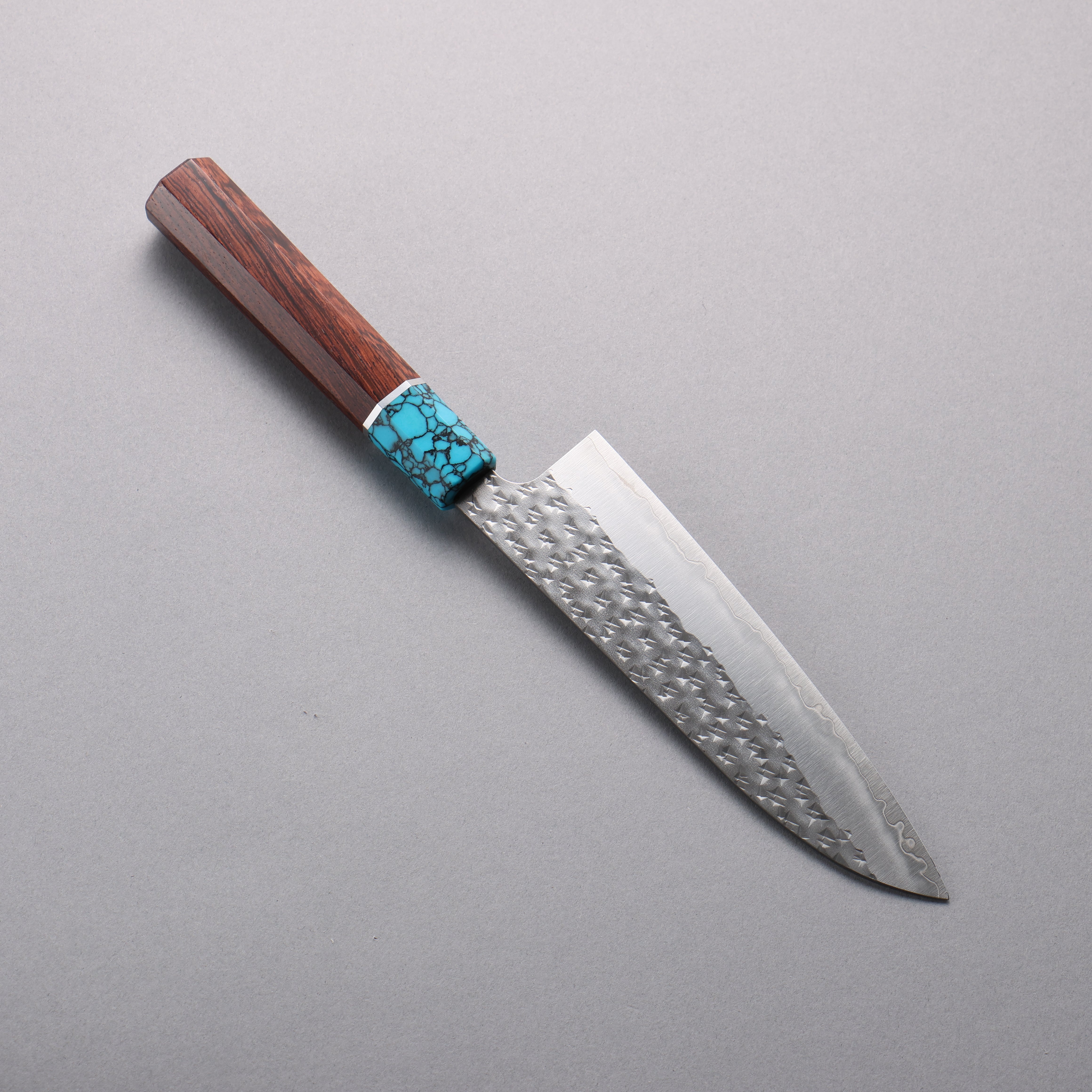 Yu Kurosaki Senko Ryu SG2 Hammered Small Santoku 150mm Rosewood (Ferrule: Blue Turquoise) Handle - Seisuke Knife