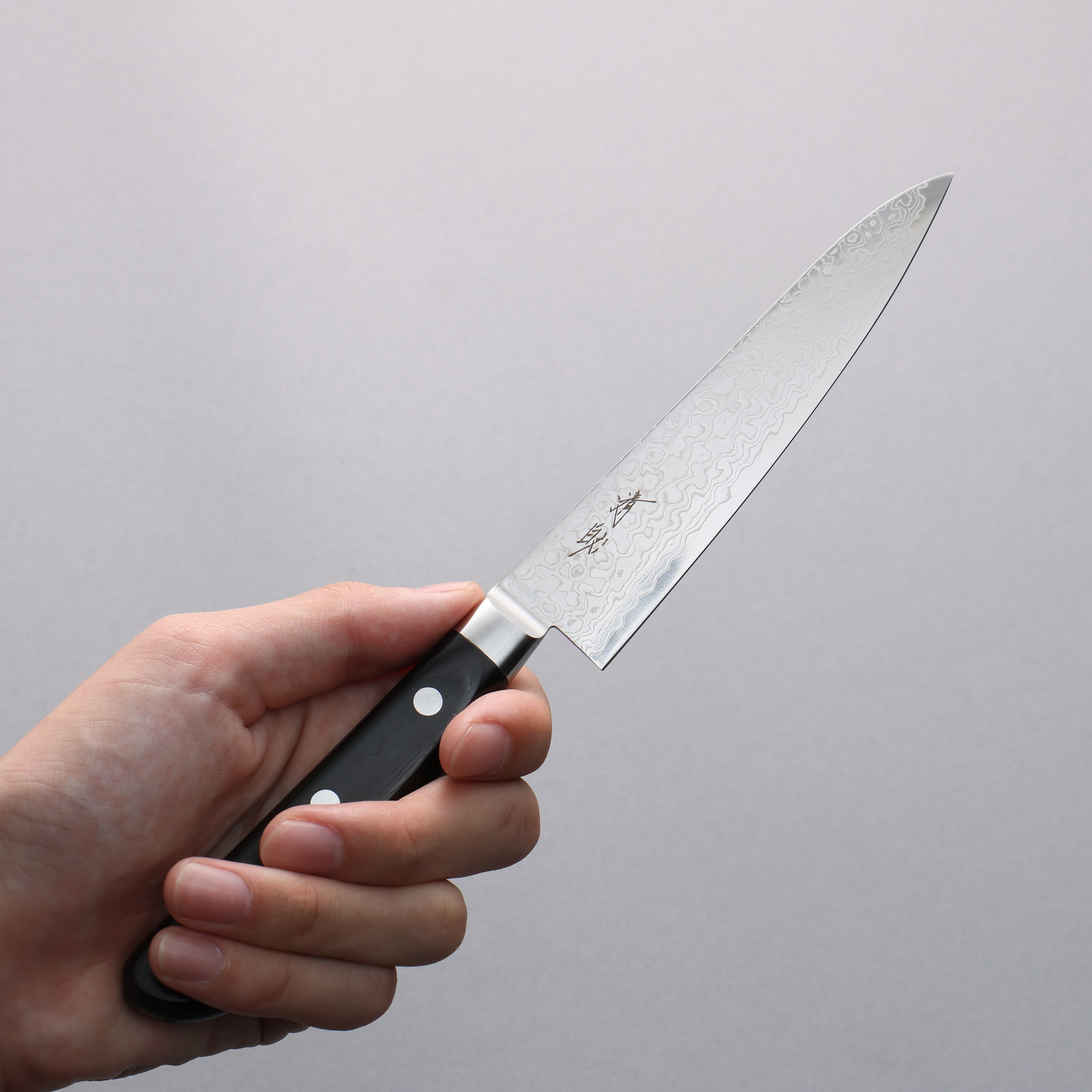 Seisuke AUS10 45 Layer Damascus Migaki Petty-Utility 135mm Black Pakkawood Handle - Seisuke Knife
