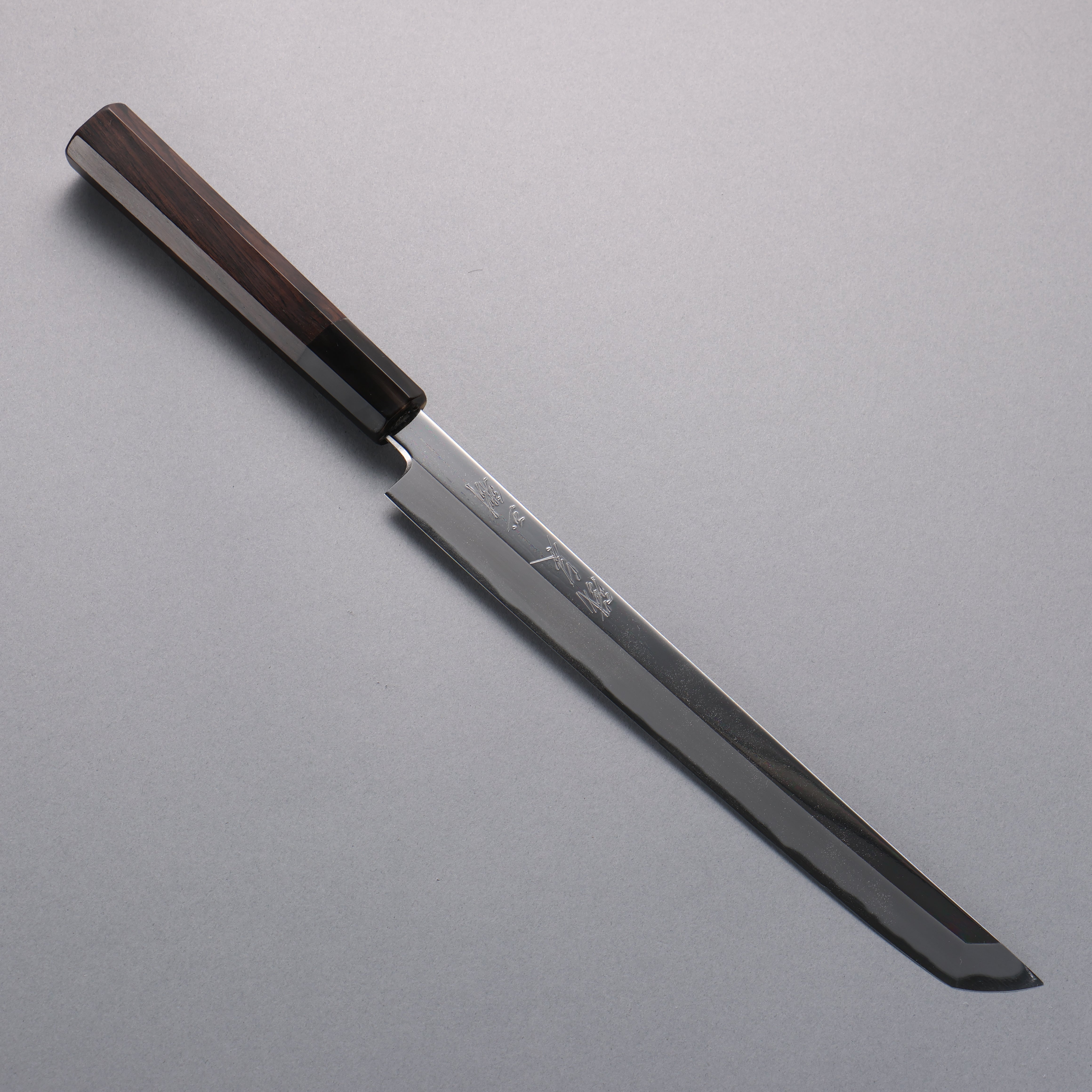 Tessen by Tanaka Tamahagane Mirrored Finish Sakimaru Yanagiba 240mm Ebony Wood Handle with Sheath - Seisuke Knife