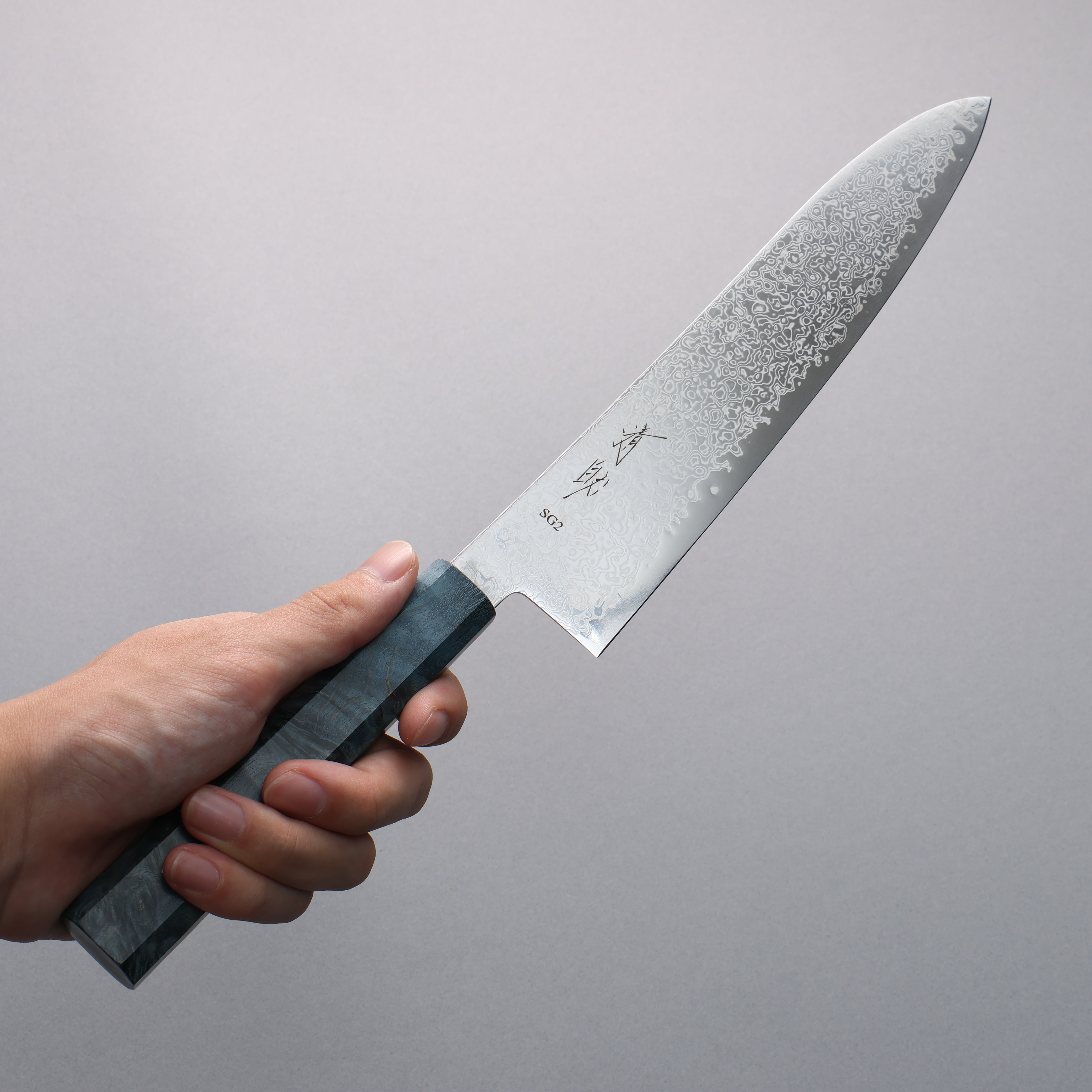 Seisuke SG2 Damascus Migaki Finished Gyuto 210mm Blue Stabilized Wood Handle - Seisuke Knife