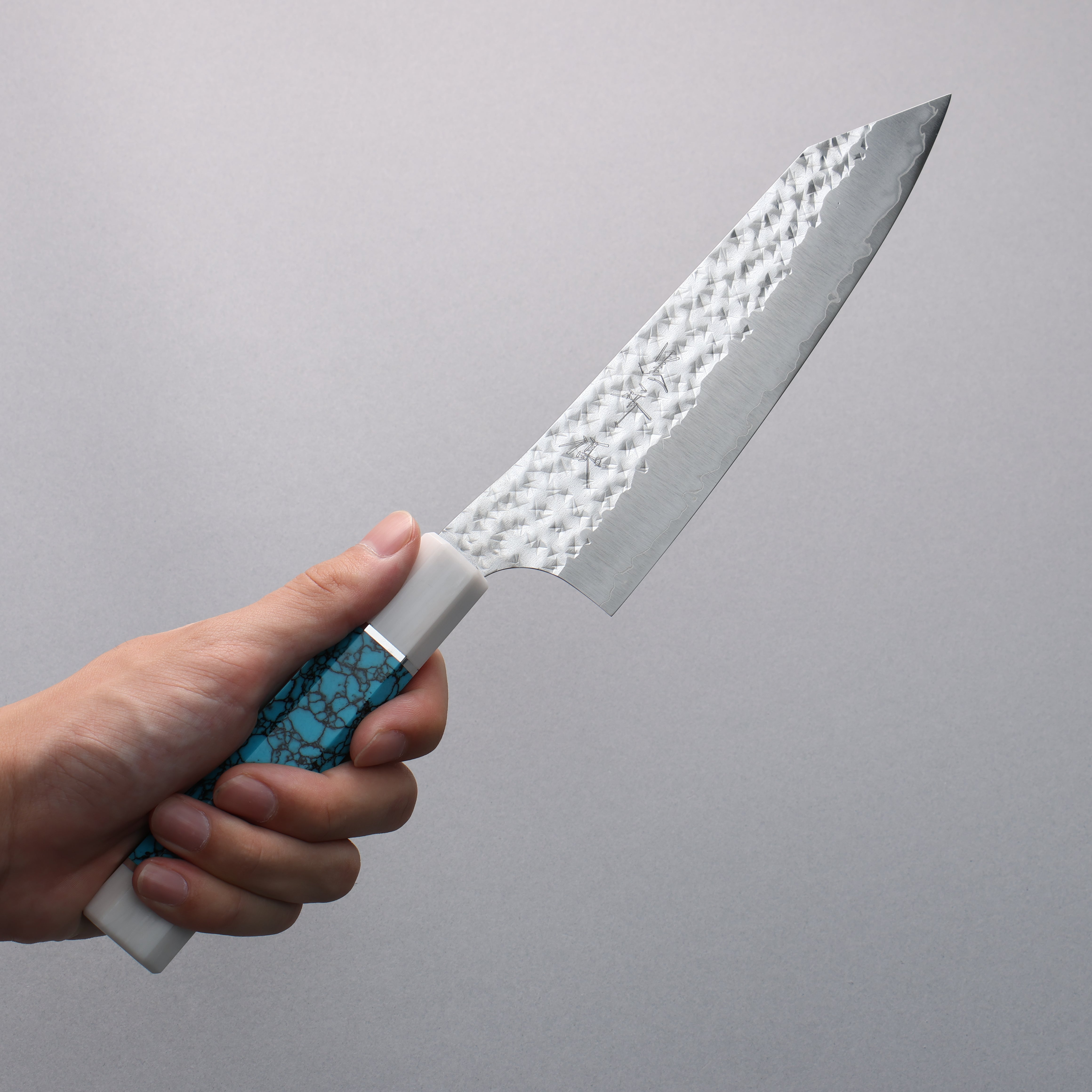 Yu Kurosaki Senko Ei SG2 Hammered Bunka 170mm Turquoise(With Double White Ring) Handle - Seisuke Knife