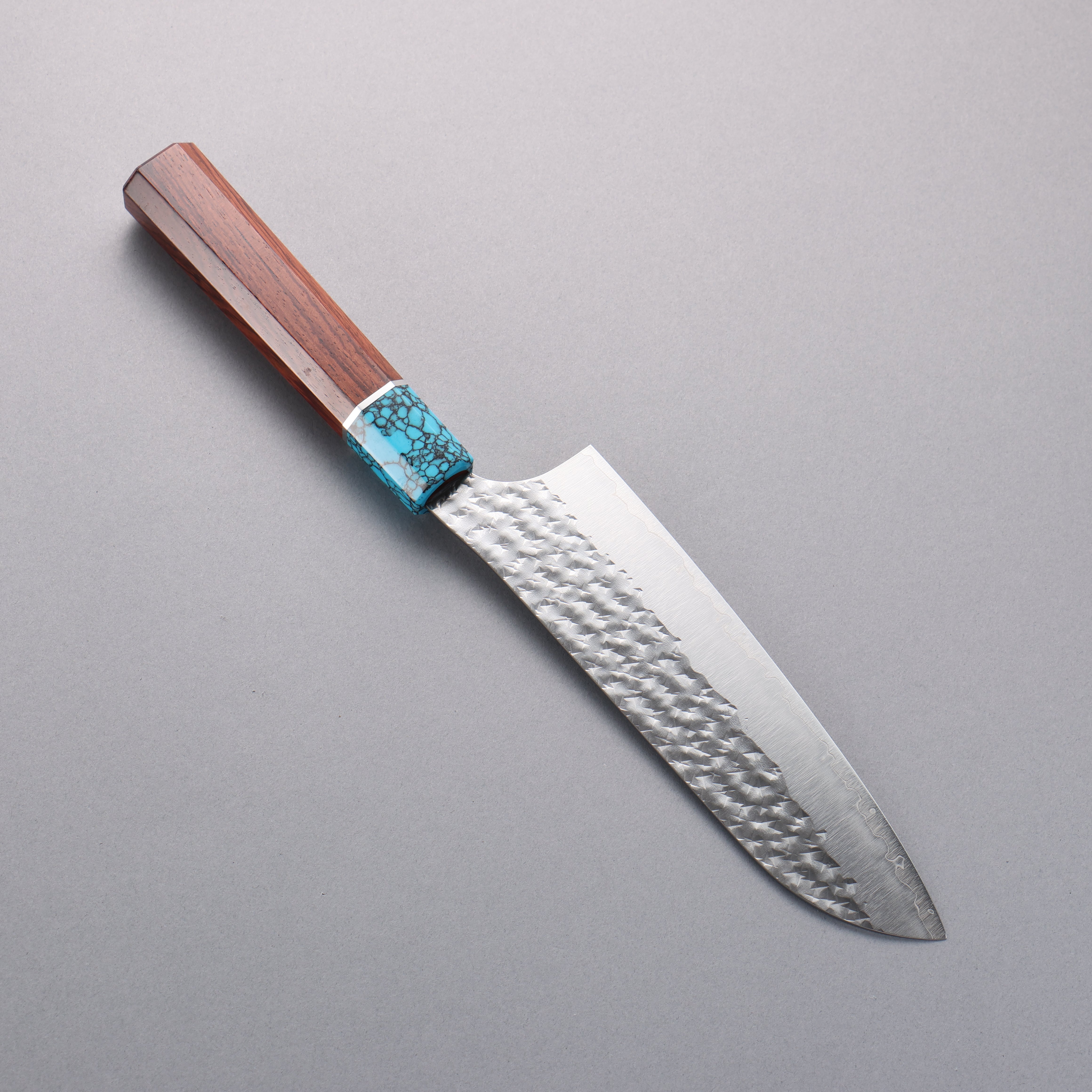 Yu Kurosaki Senko Ryu SG2 Hammered Santoku 170mm Rosewood (Ferrule: Blue Turquoise) Handle - Seisuke Knife