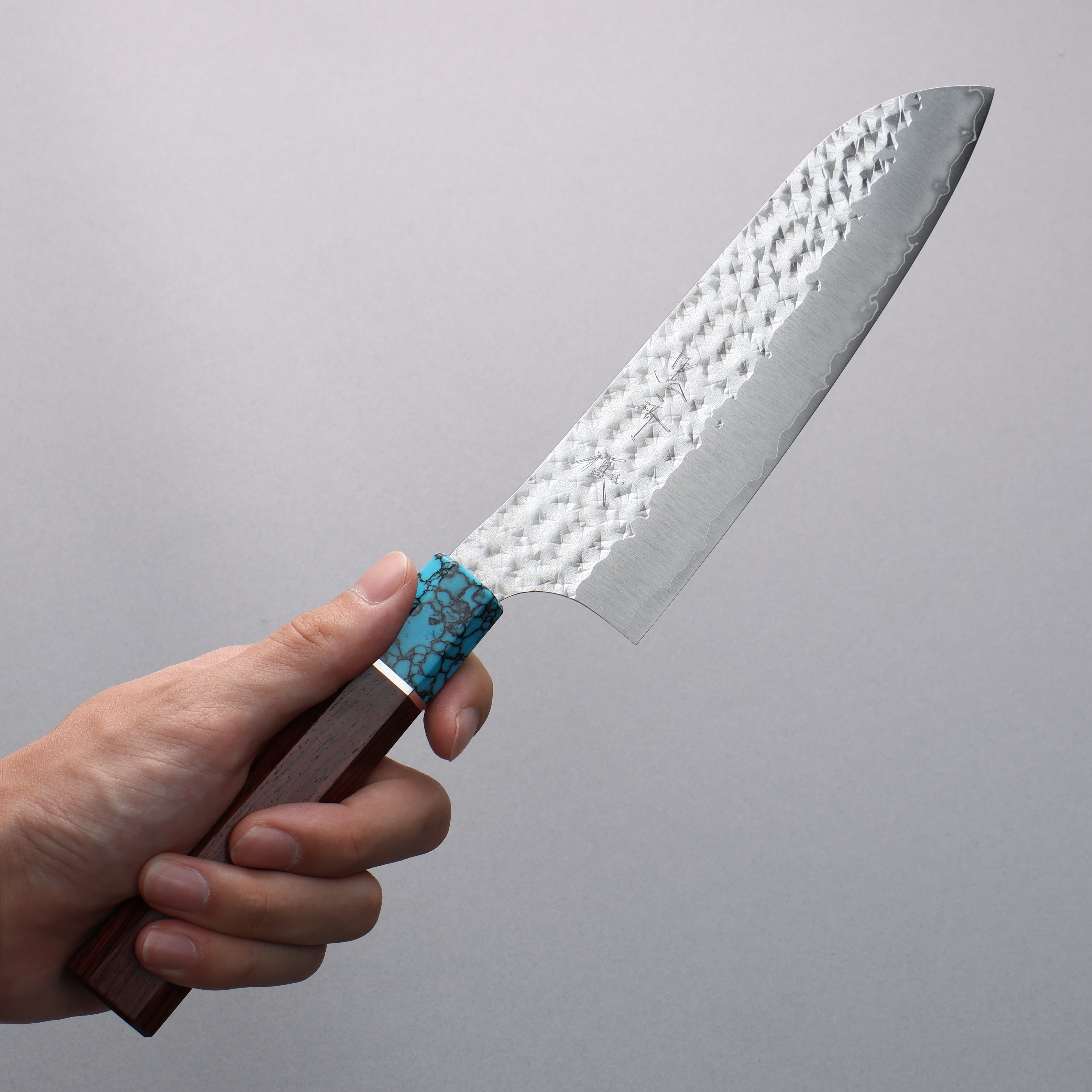 Yu Kurosaki Senko Ryu SG2 Hammered Santoku 170mm Rosewood (Ferrule: Blue Turquoise) Handle - Seisuke Knife