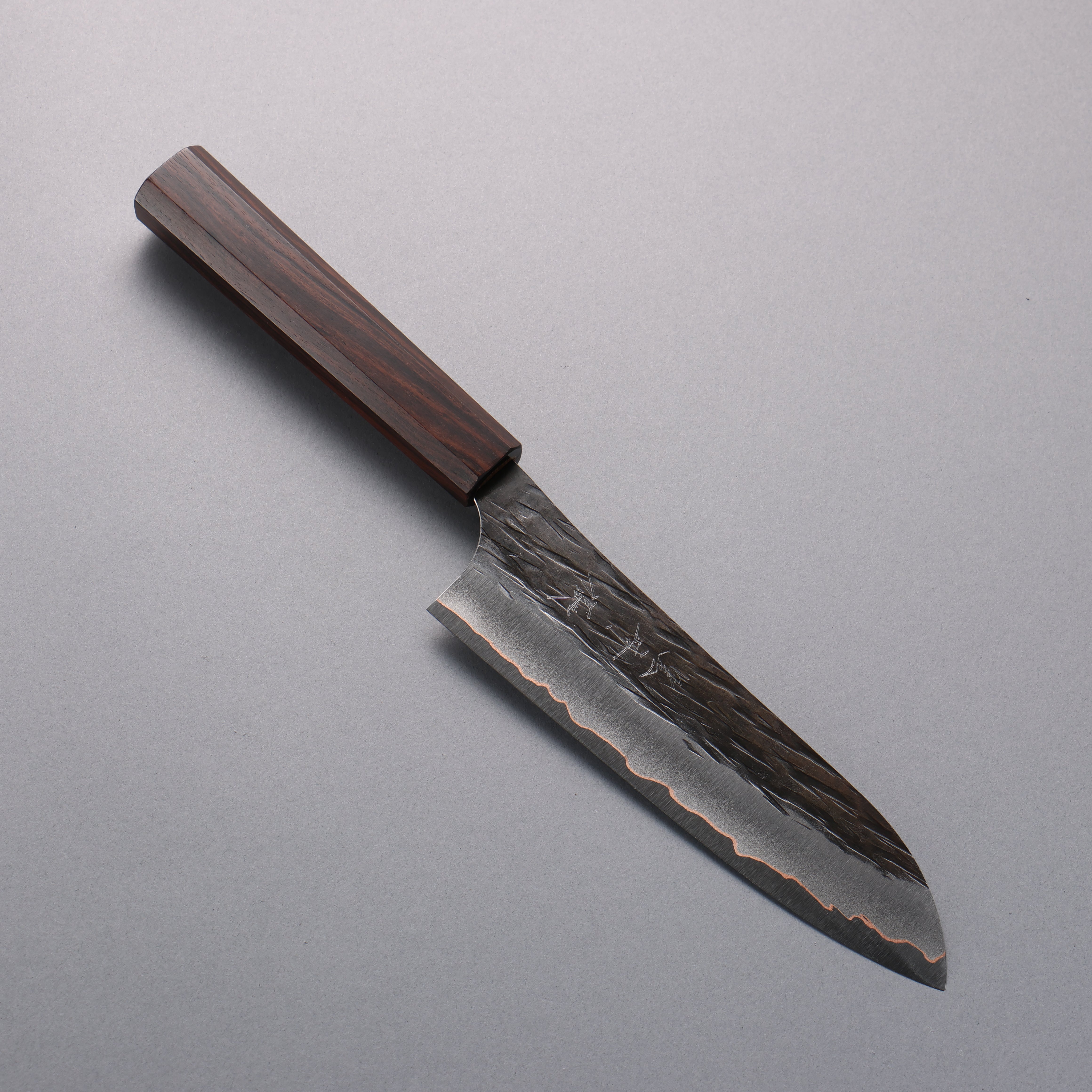 Yu Kurosaki Juhyo V-Toku2 Hammered Black Finished Santoku 170mm Ebony Wood Handle - Seisuke Knife