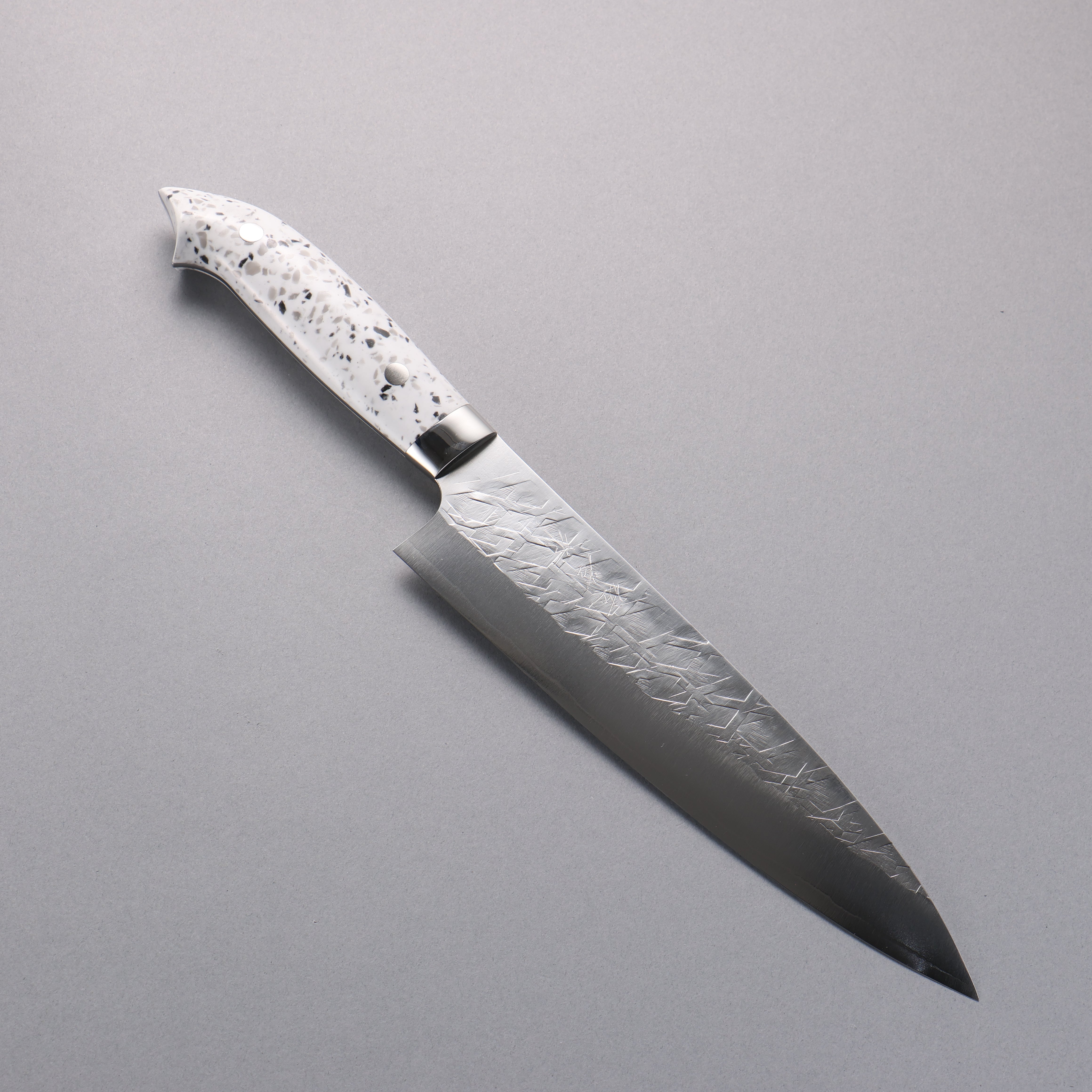 Takeshi Saji New Nomura Style SRS13 Hammered Gyuto 210mm White Terrazzo Handle - Seisuke Knife
