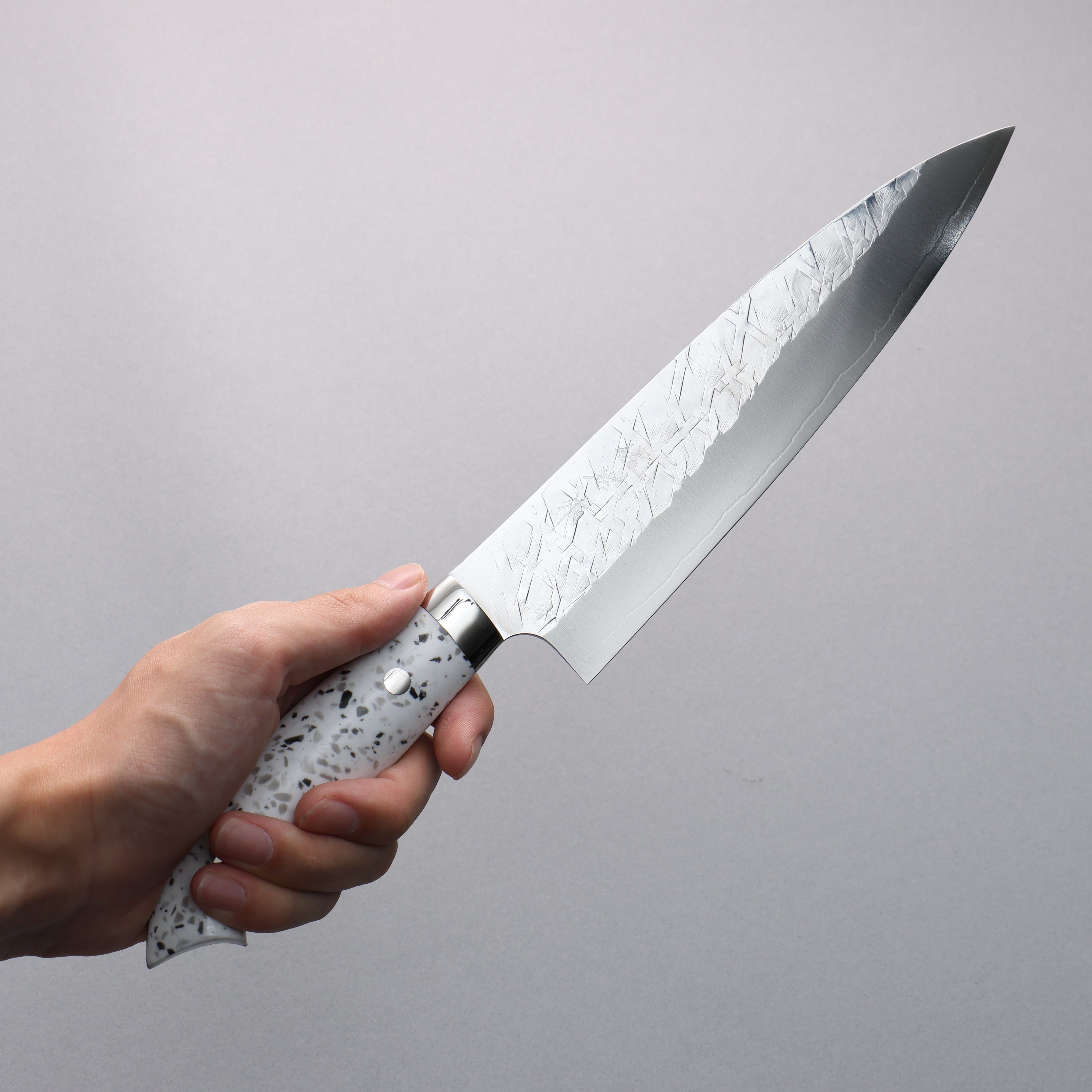 Takeshi Saji New Nomura Style SRS13 Hammered Gyuto 210mm White Terrazzo Handle - Seisuke Knife
