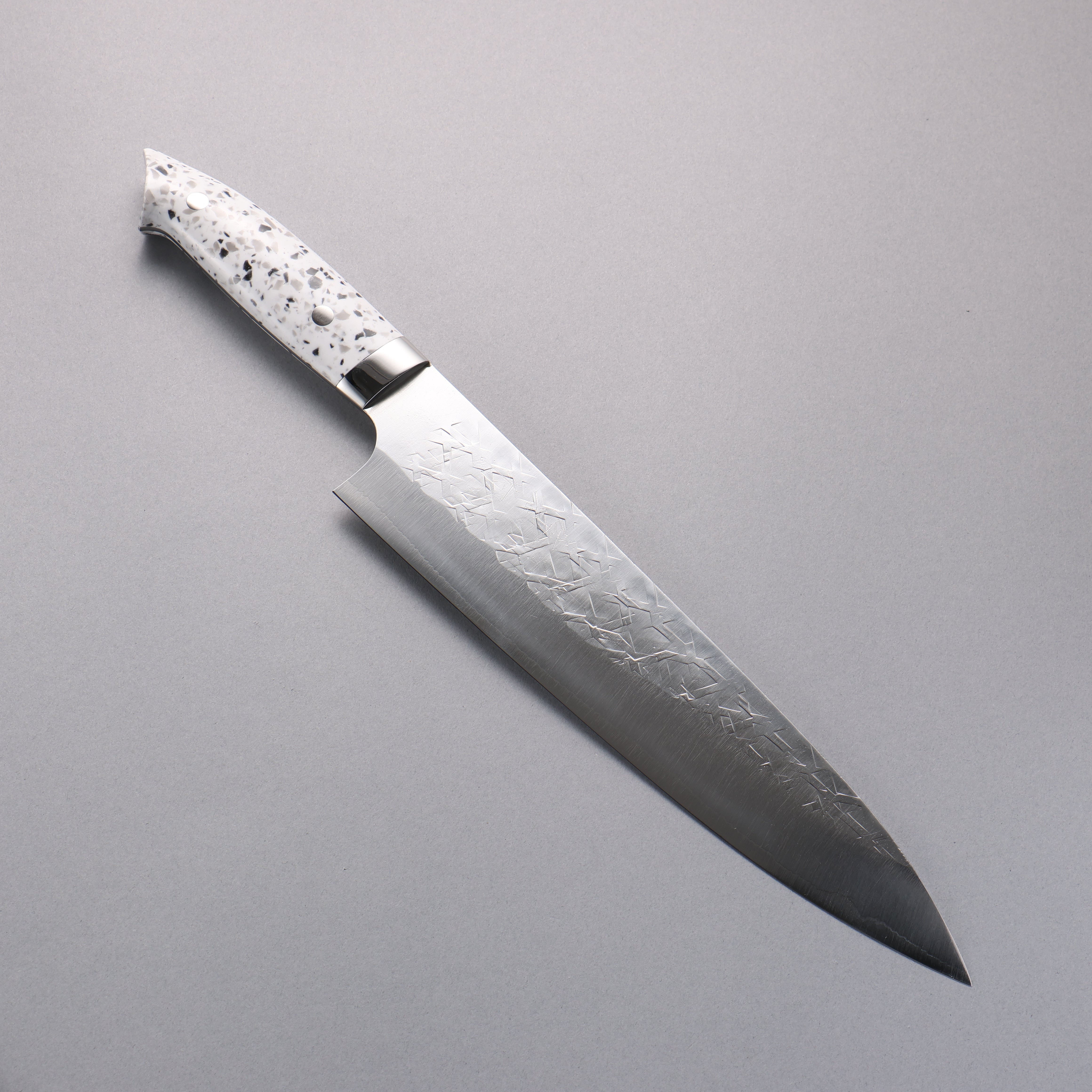 Takeshi Saji New Nomura Style SRS13 Hammered Gyuto 240mm White Terrazzo Handle - Seisuke Knife