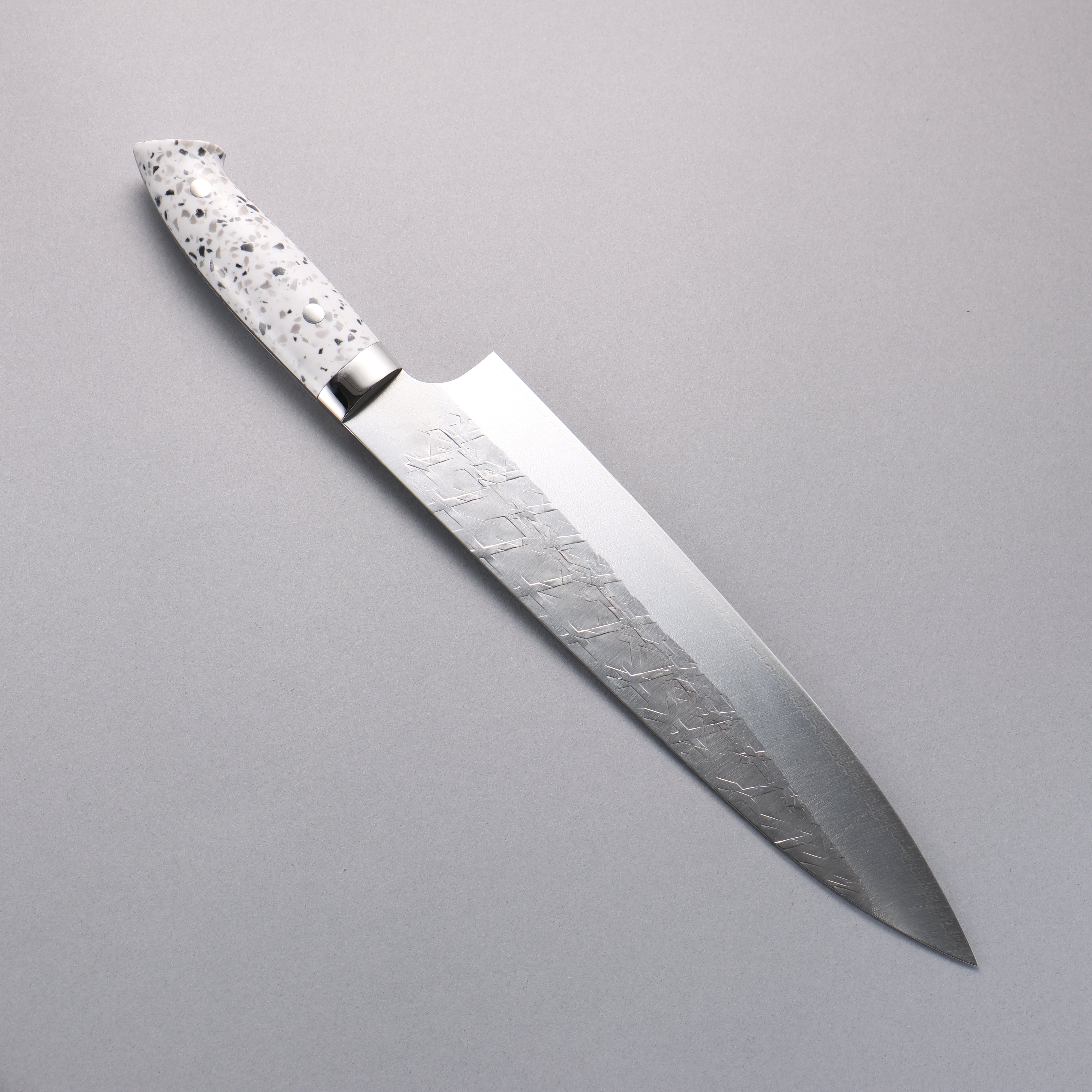 Takeshi Saji New Nomura Style SRS13 Hammered Gyuto 240mm White Terrazzo Handle - Seisuke Knife