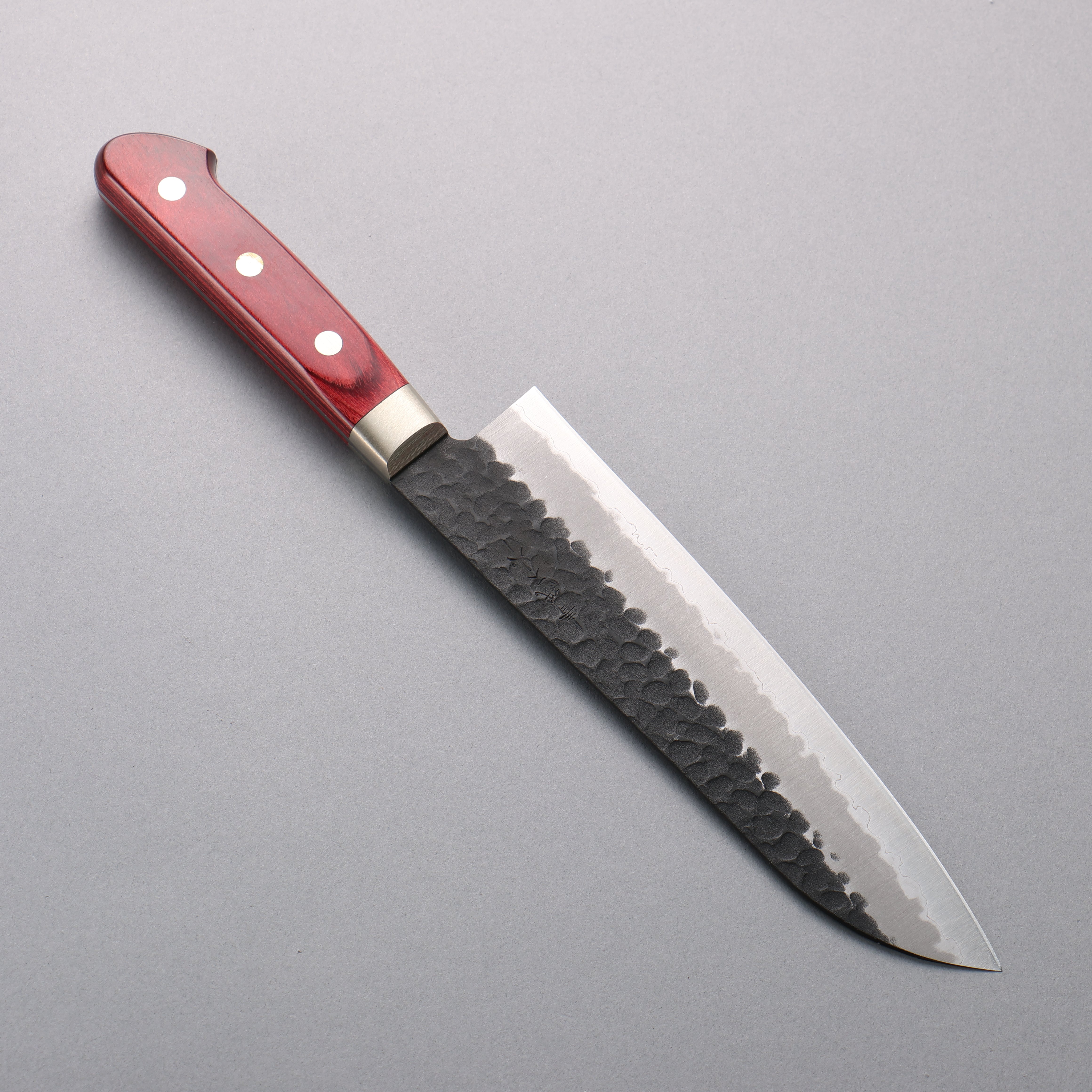 Seisuke Blue Super Hammered Black Finished Santoku 180mm Red Pakka wood Handle - Seisuke Knife