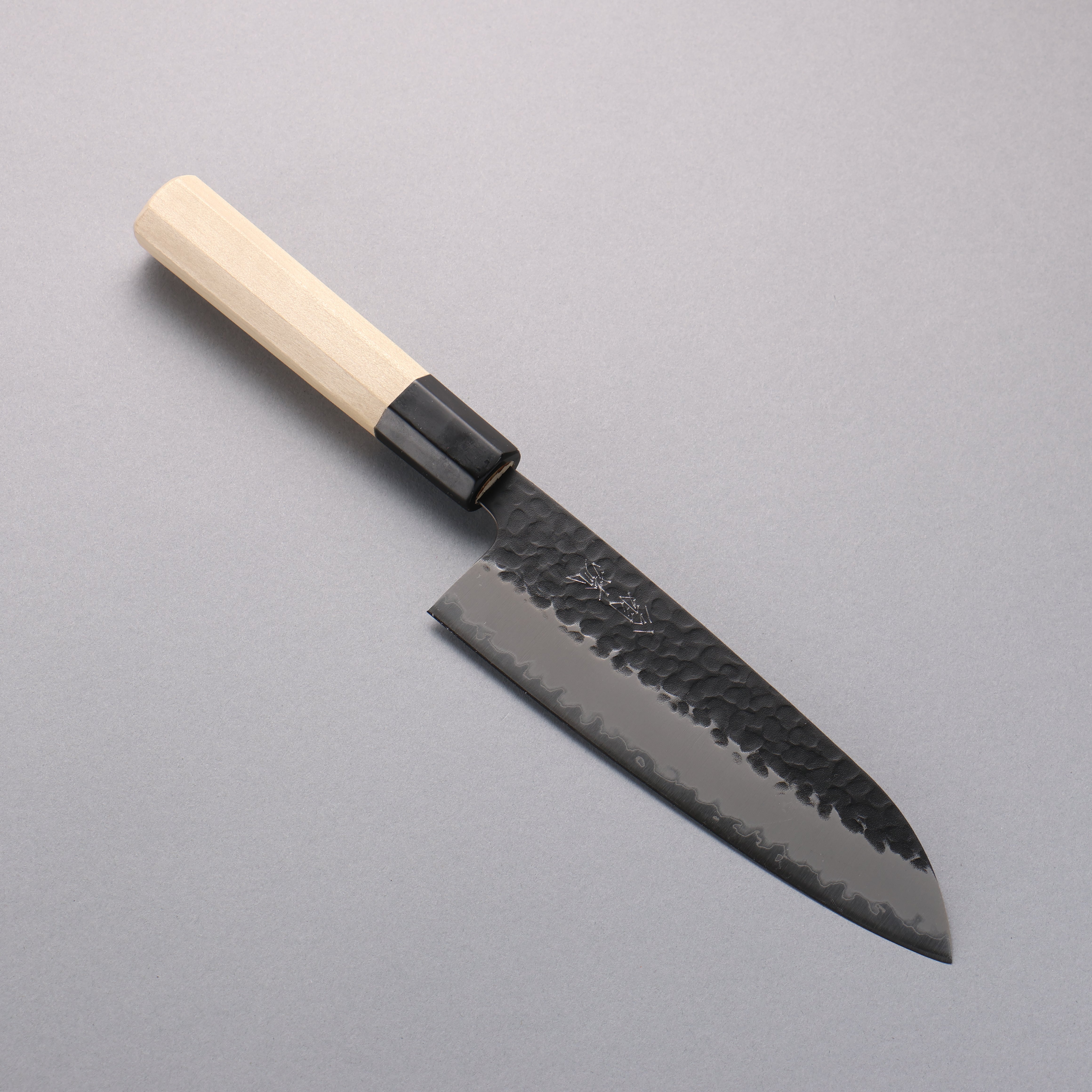 Oul Blue Super Hammered Black Finished Santoku 165mm Magnolia Handle - Seisuke Knife