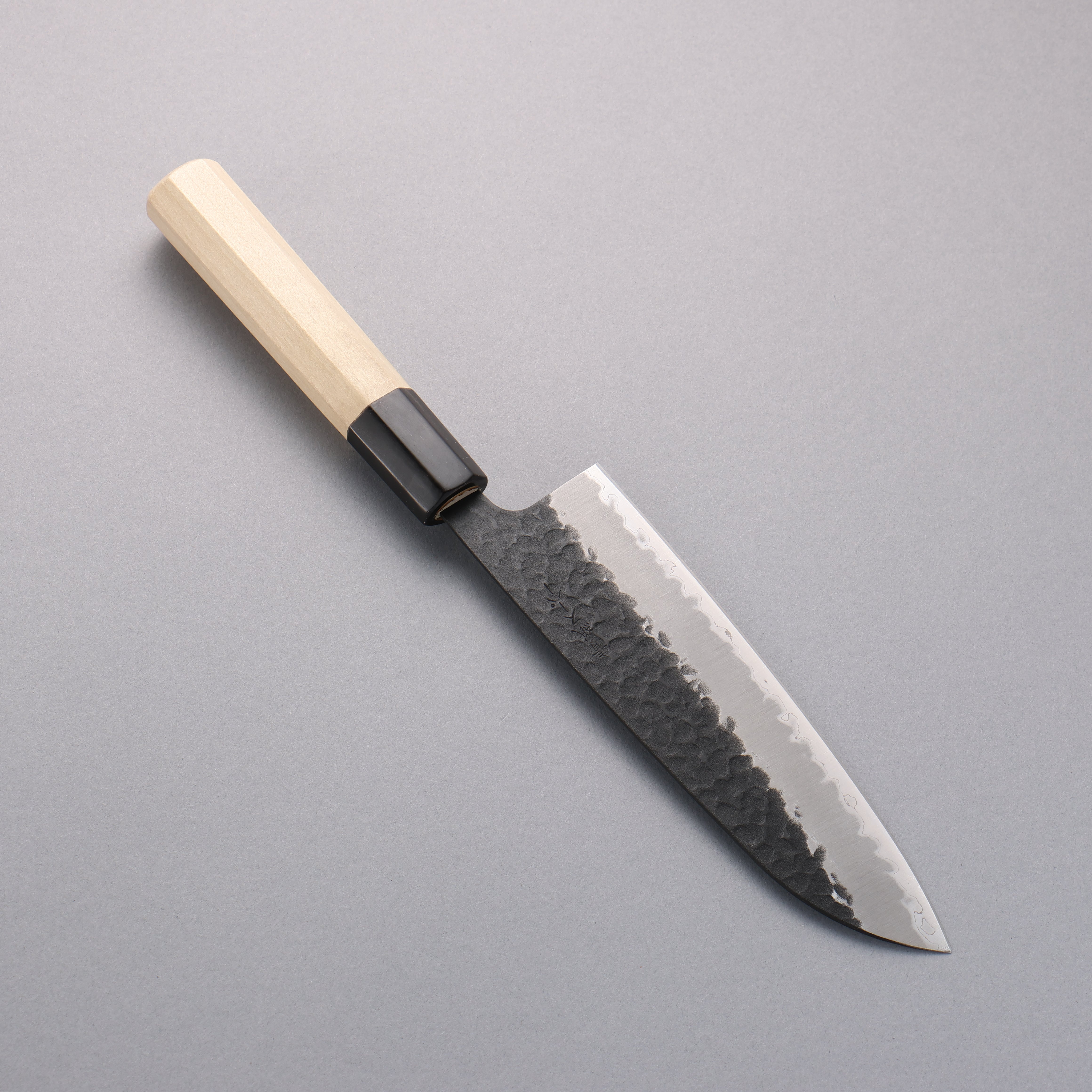 Oul Blue Super Hammered Black Finished Santoku 165mm Magnolia Handle - Seisuke Knife