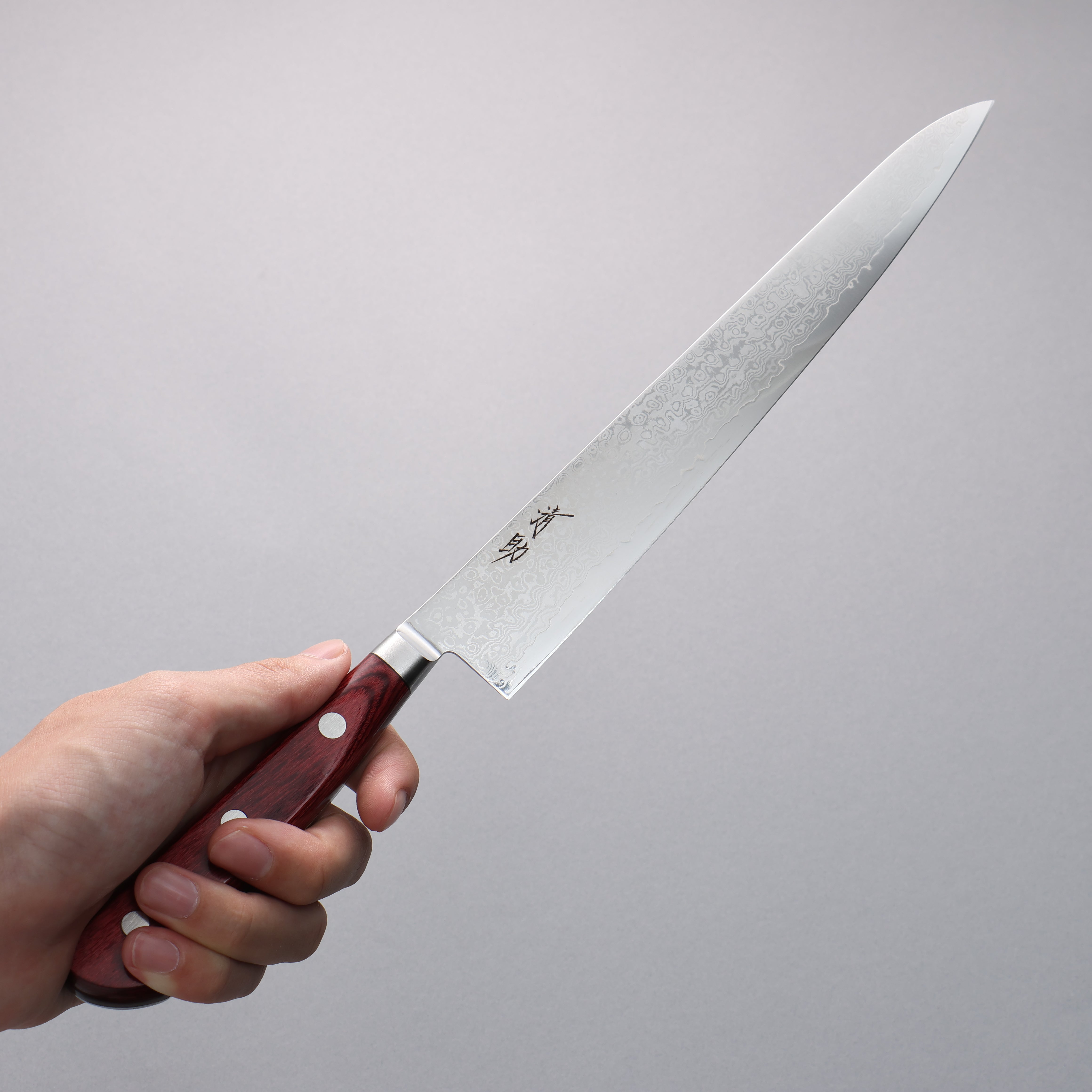 Seisuke VG10 33 Layer Mirrored Finish Damascus Sujihiki 240mm Red Pakka wood Handle - Seisuke Knife