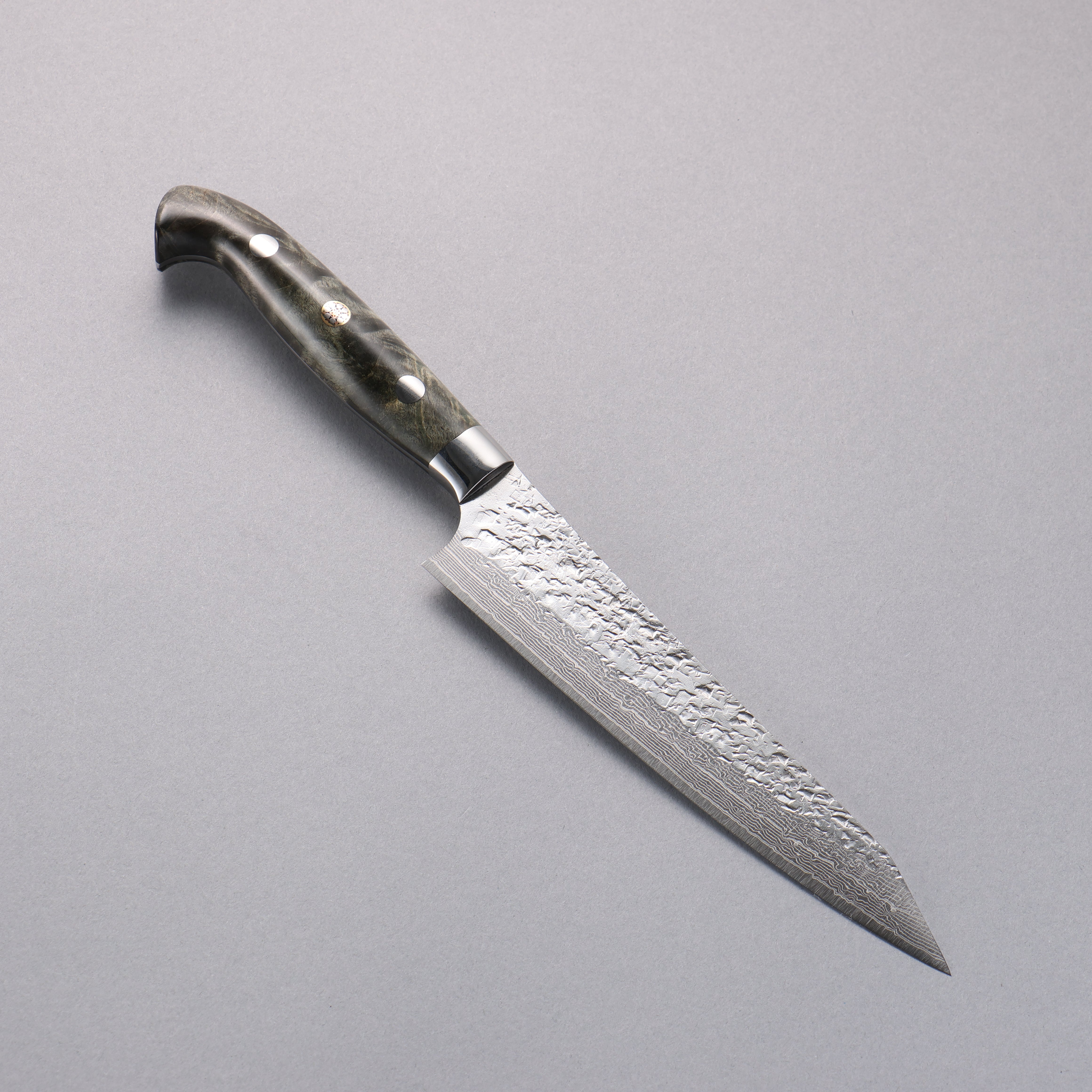 Yu Kurosaki Shizuku SG2 Hammered Damascus Kiritsuke Petty-Utility 150mm Gray Stablilized Wood Handle - Seisuke Knife