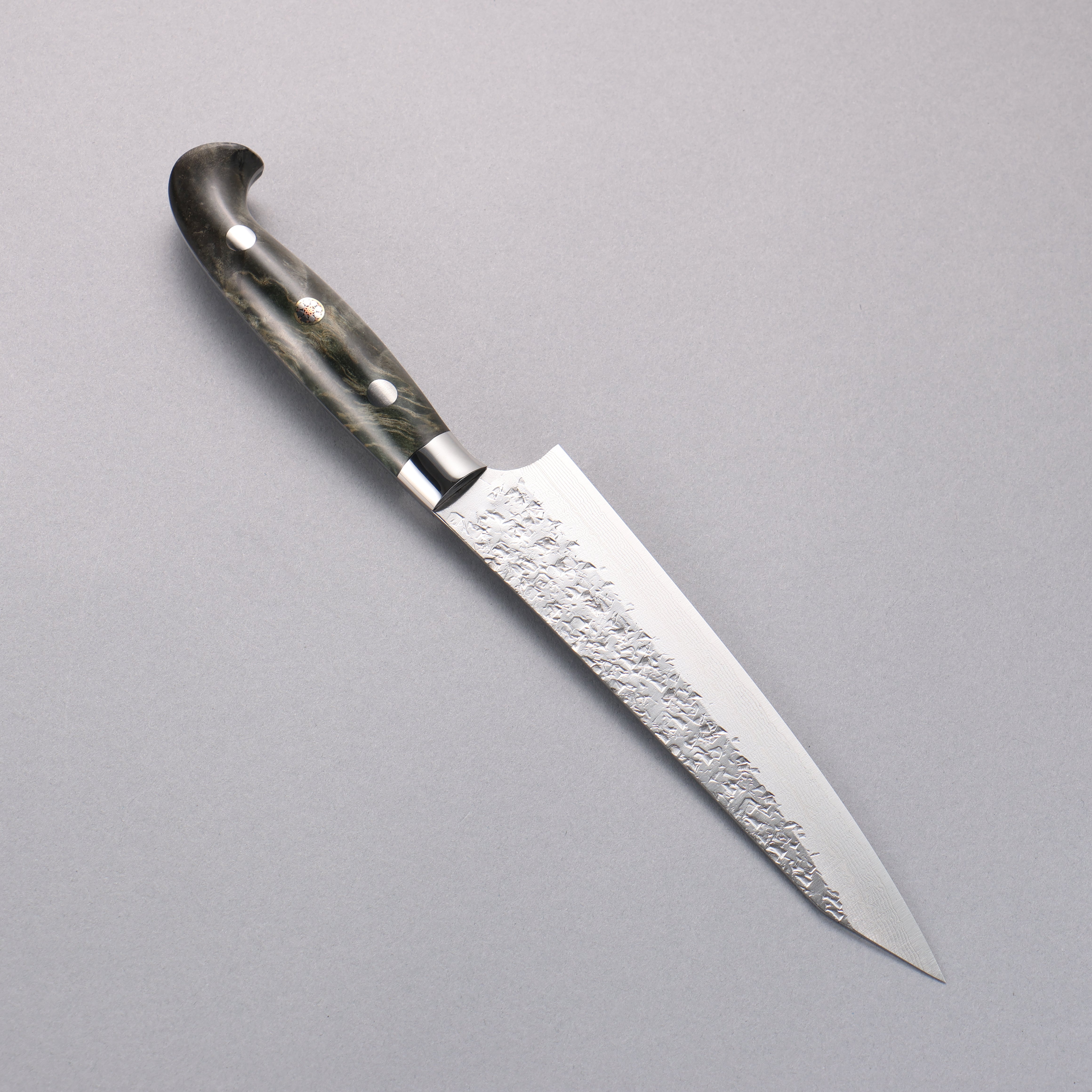 Yu Kurosaki Shizuku SG2 Hammered Damascus Kiritsuke Petty-Utility 150mm Gray Stablilized Wood Handle - Seisuke Knife