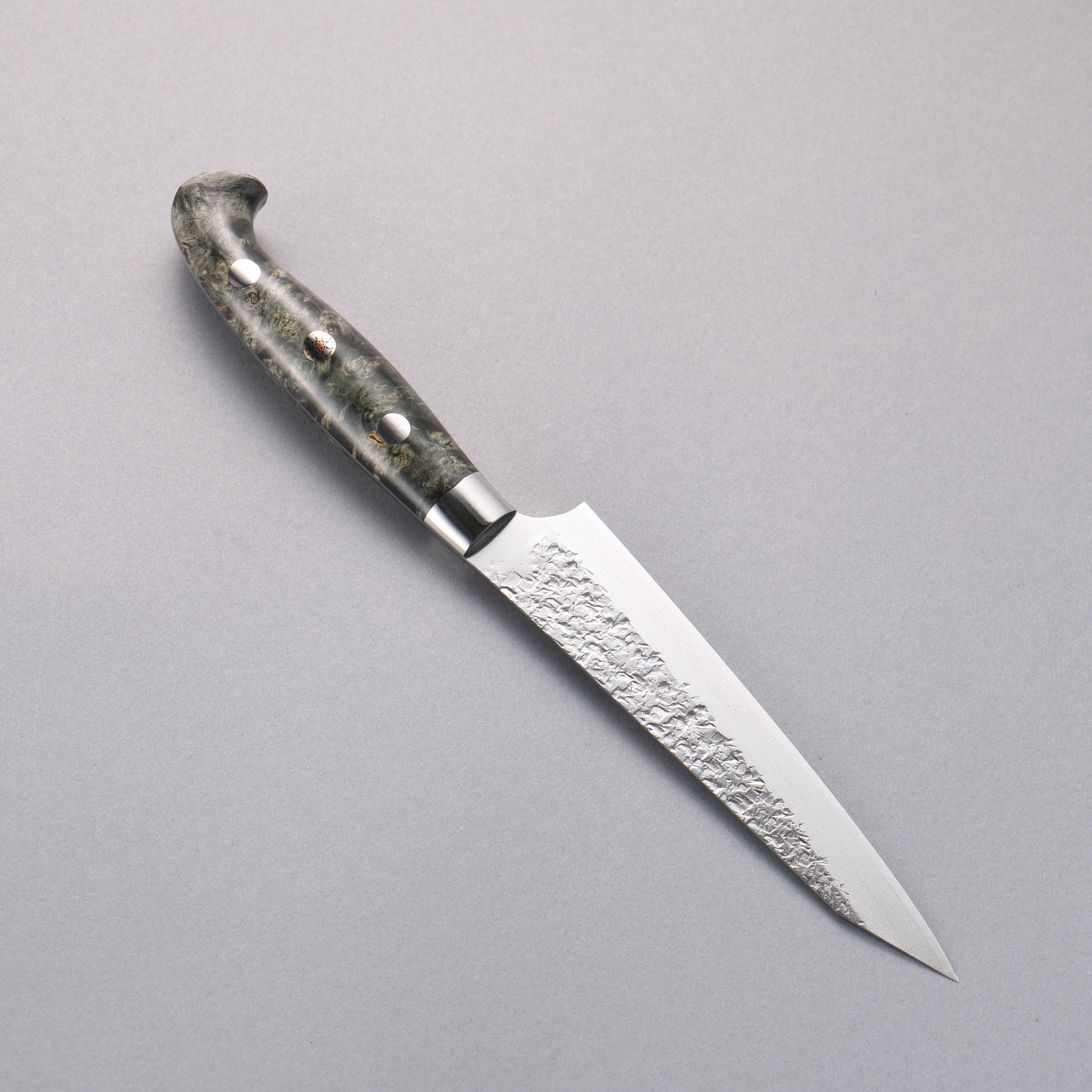 Yu Kurosaki Shizuku SG2 Hammered Damascus Kiritsuke Petty-Utility 130mm Gray Stablilized Wood Handle - Seisuke Knife