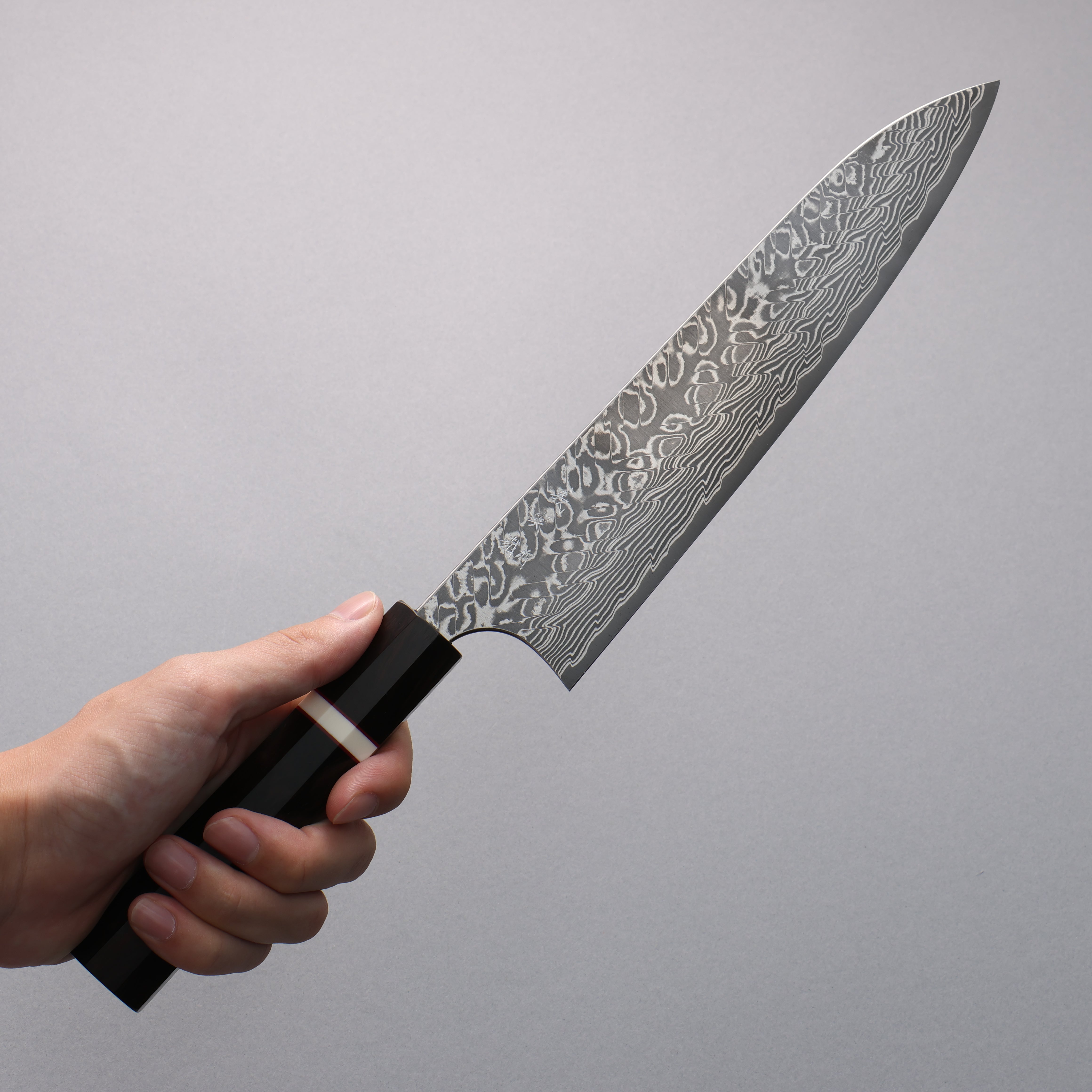 Yoshimi Kato SG2 Black Damascus Gyuto 210mm Ebony (White Ring) Handle - Seisuke Knife