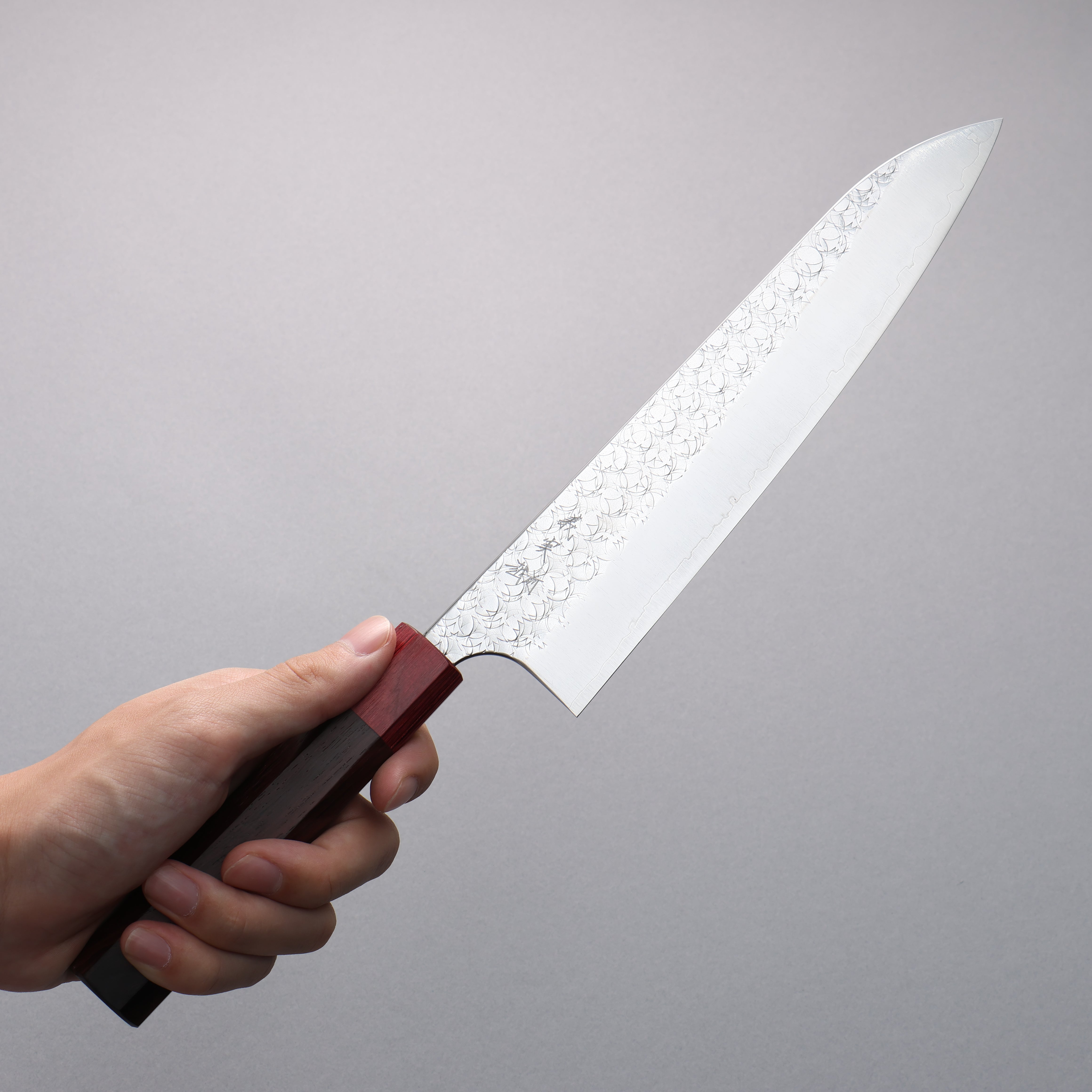 Yoshimi Kato Minamo SG2 Hammered Gyuto 210mm Rosewood (ferrule: Red Pakka wood) Handle - Seisuke Knife