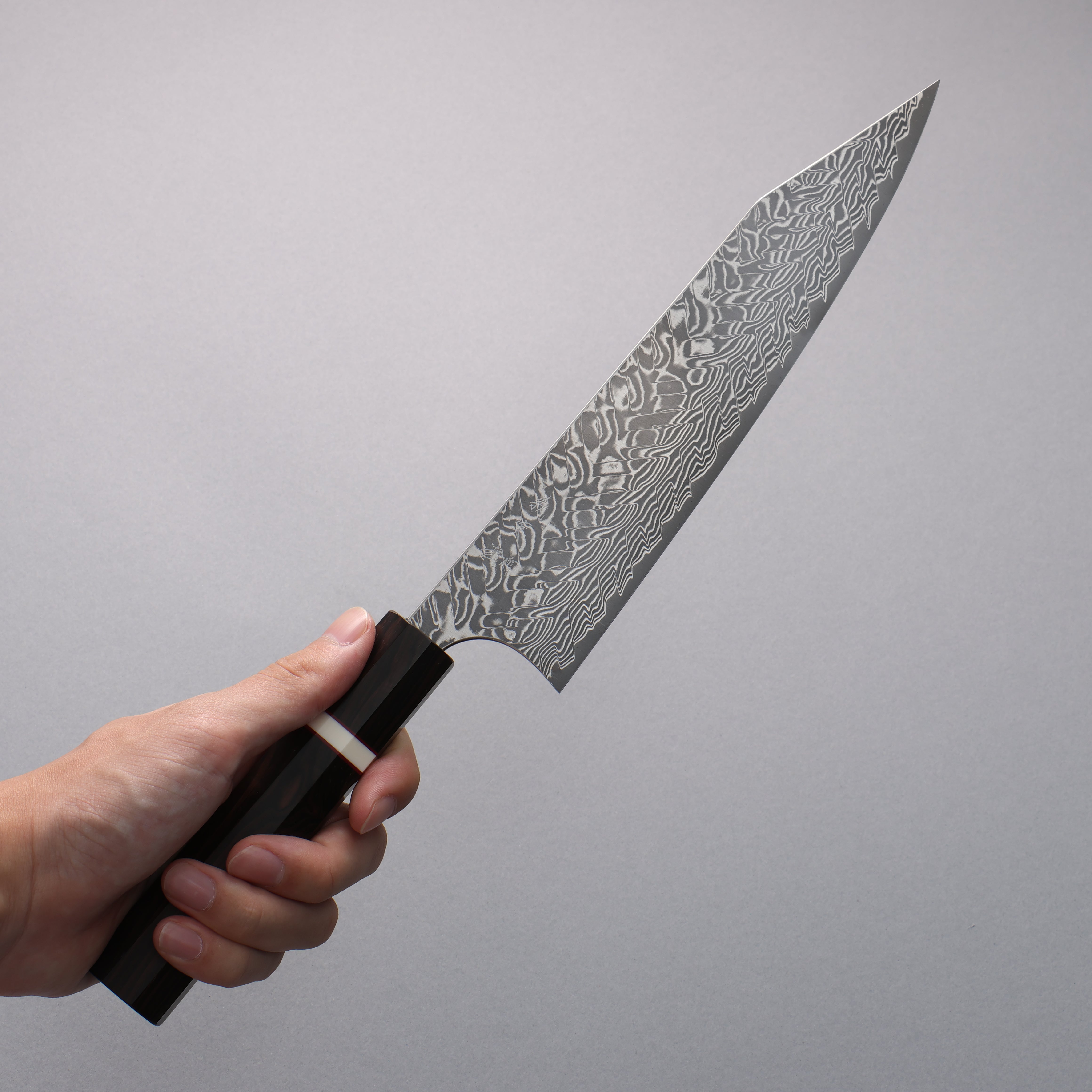 Yoshimi Kato SG2 Black Damascus Kiritsuke Gyuto 210mm Ebony (White Ring) Handle - Seisuke Knife