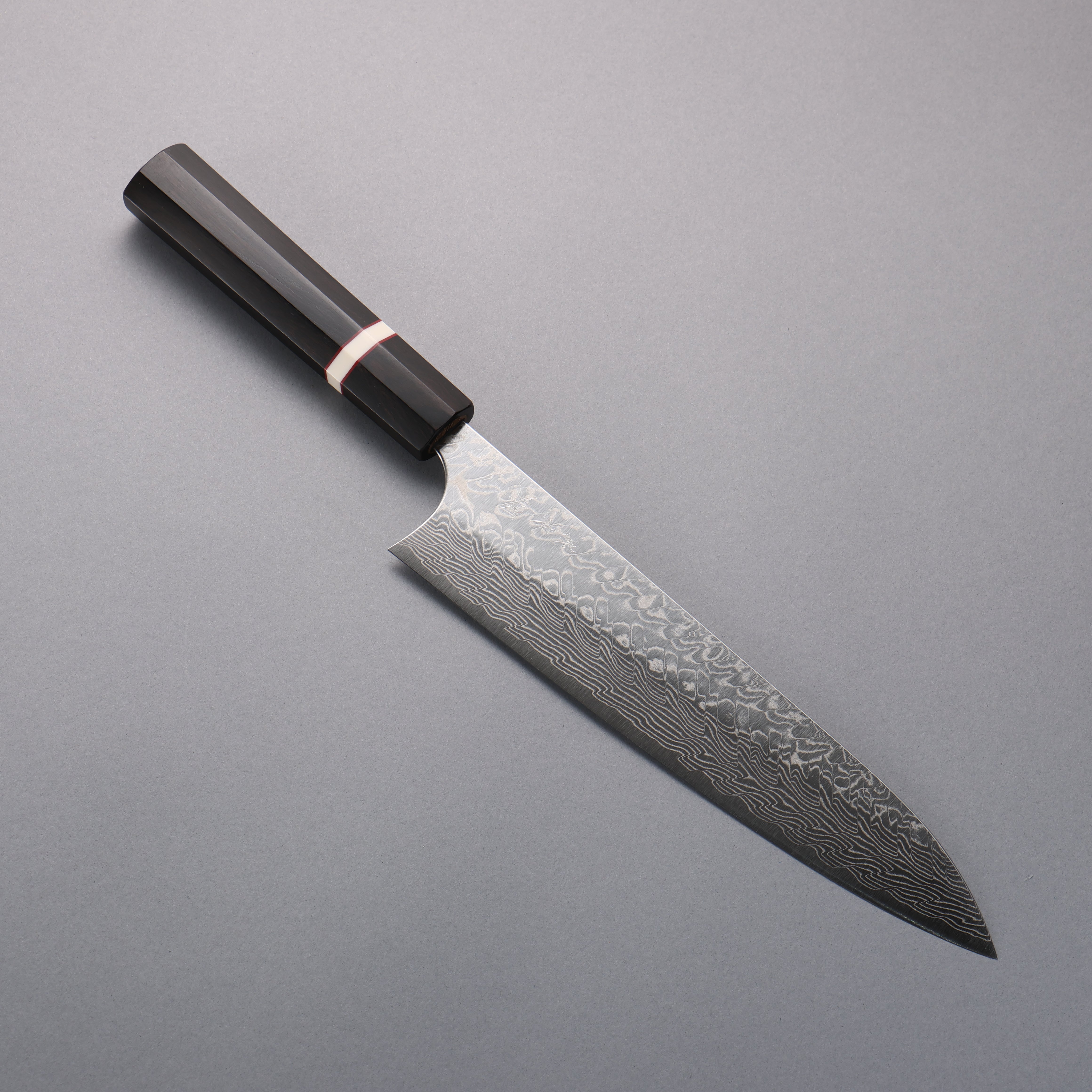 Yoshimi Kato SG2 Damascus Migaki Gyuto 210mm Ebony Wood & White Ring Handle - Seisuke Knife