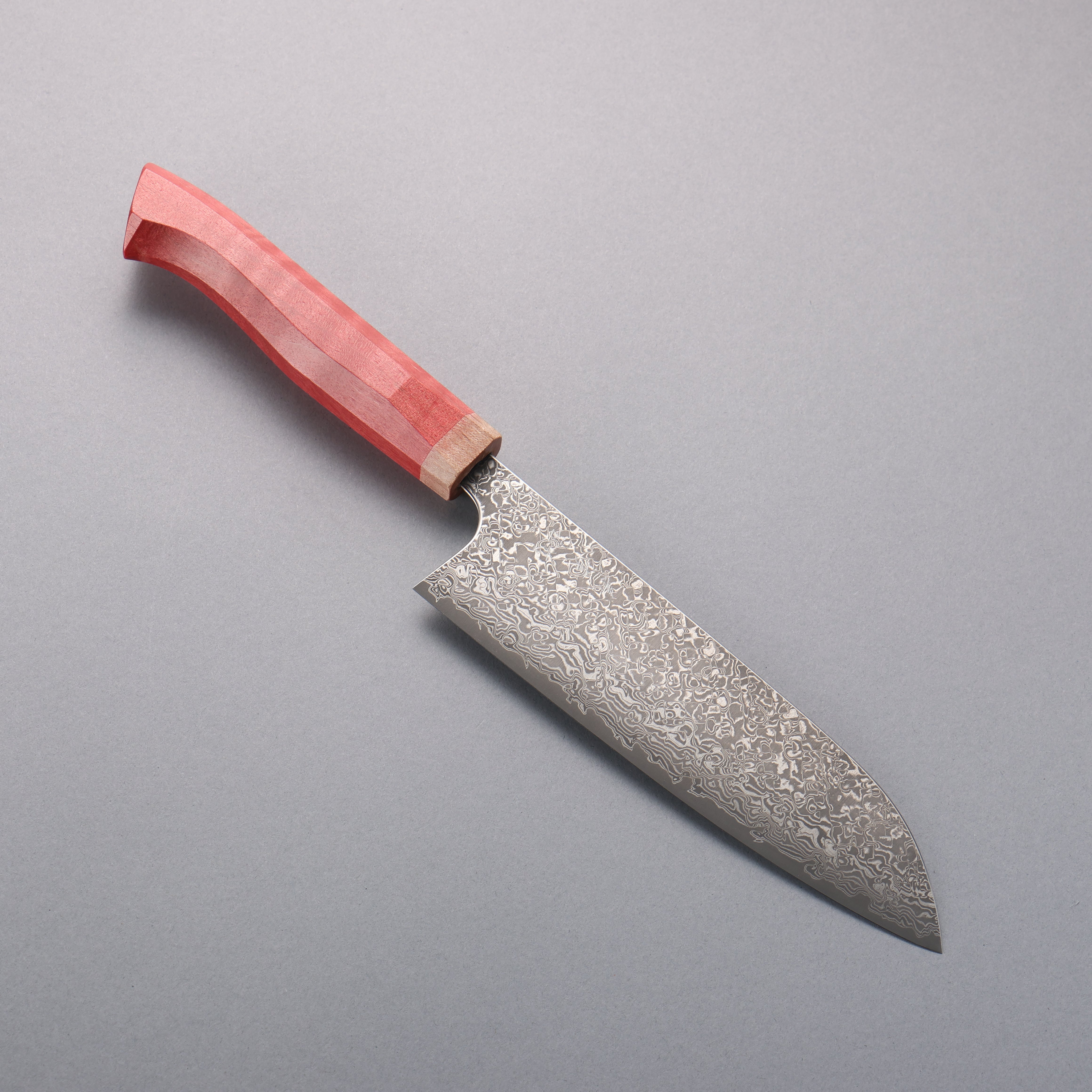 Yoshimi Kato VG10 Black Damascus Santoku 170mm Western style (red) Handle - Seisuke Knife