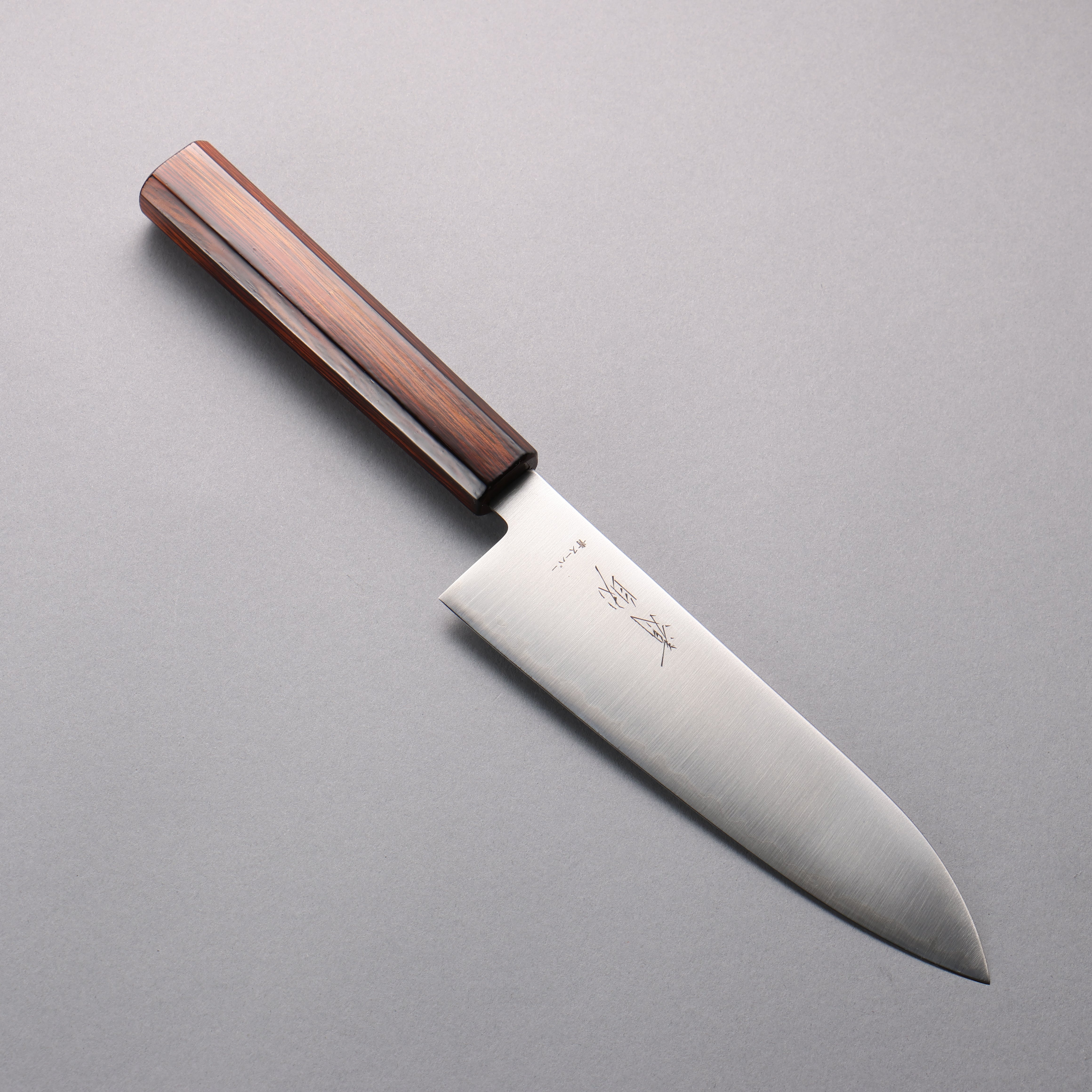 Seisuke Blue Super Migaki Polish Finish Santoku 180mm Burnt Wood Lacquered Handle - Seisuke Knife