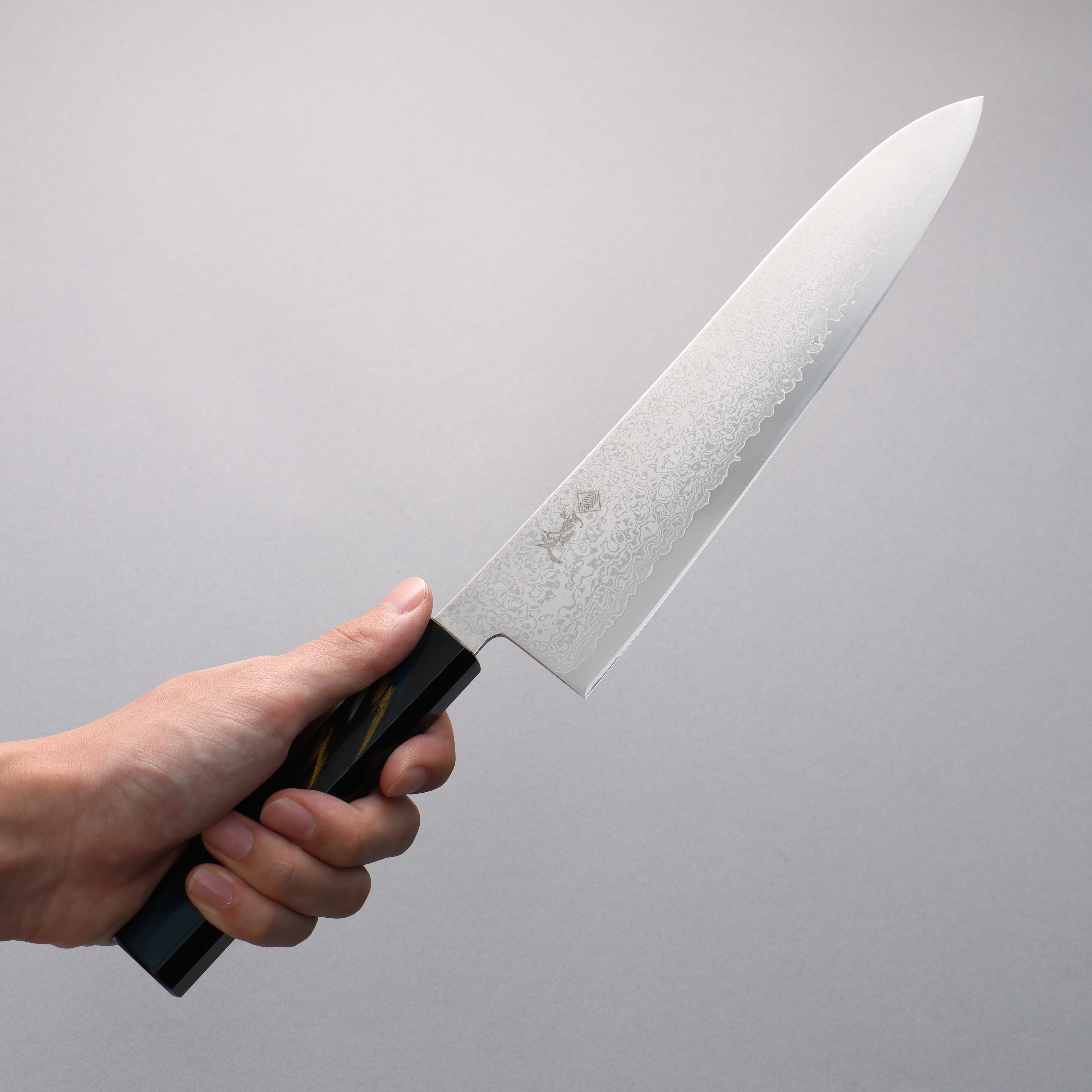 Kanjyo VG10 Damascus Gyuto 240mm Dark Blue & Gold Lacquered Handle - Seisuke Knife