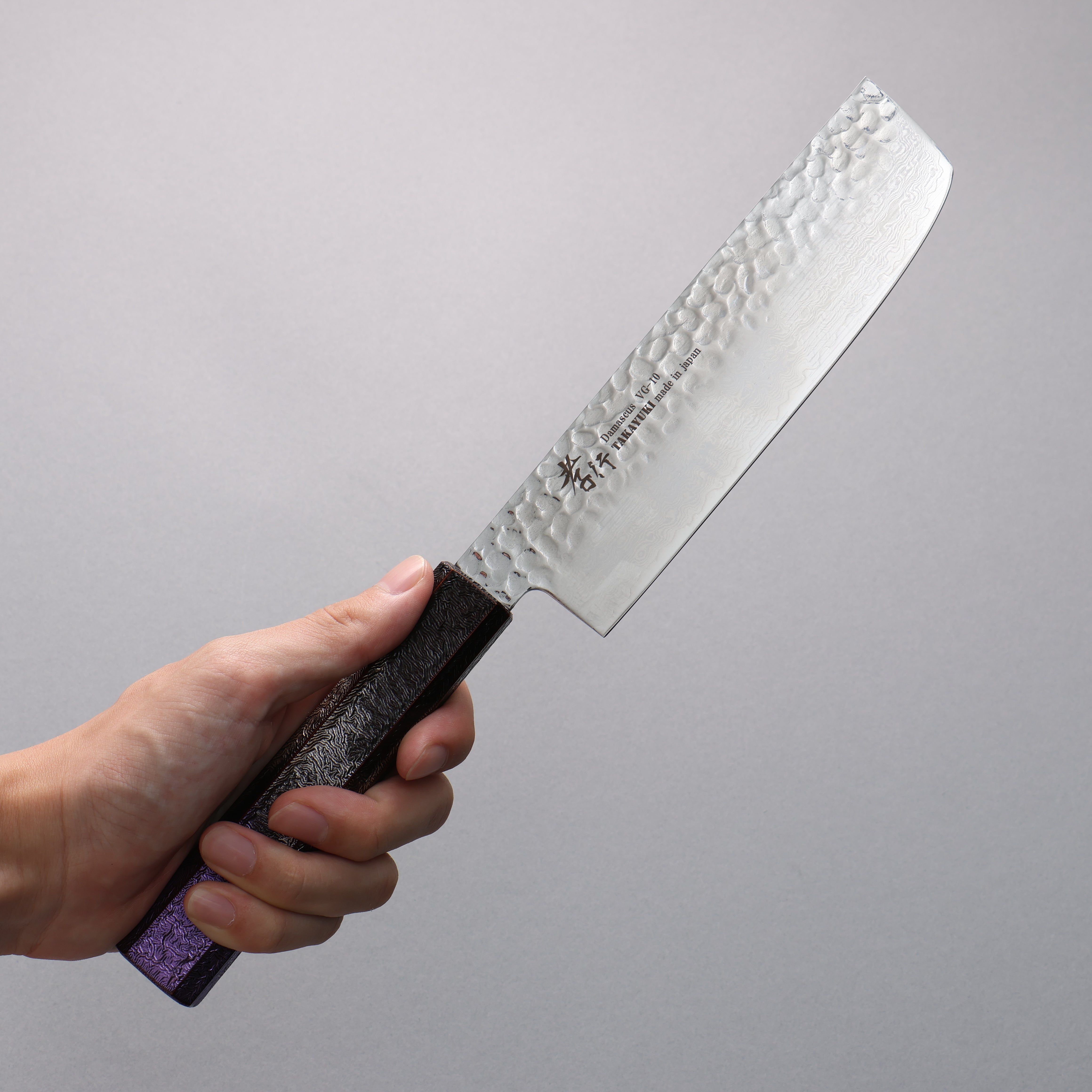 Sakai Takayuki Rinnou VG10 33 Layer Damascus Nakiri160mm Purple LacqueredHandle - Seisuke Knife