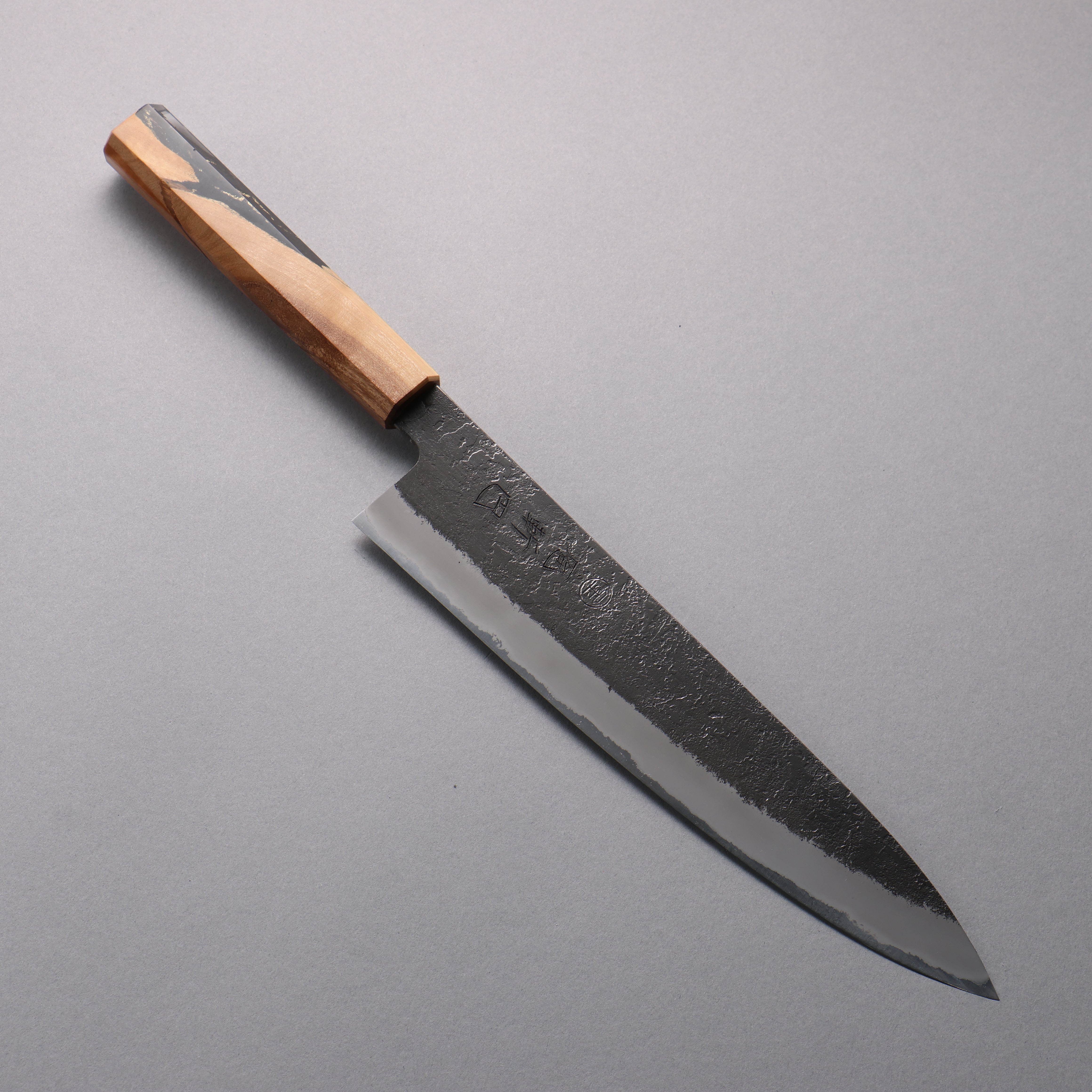 Hozantomoe White Steel No.2 Black Finished Gyuto 240mm Olive Tree and Black Resin Handle - Seisuke Knife