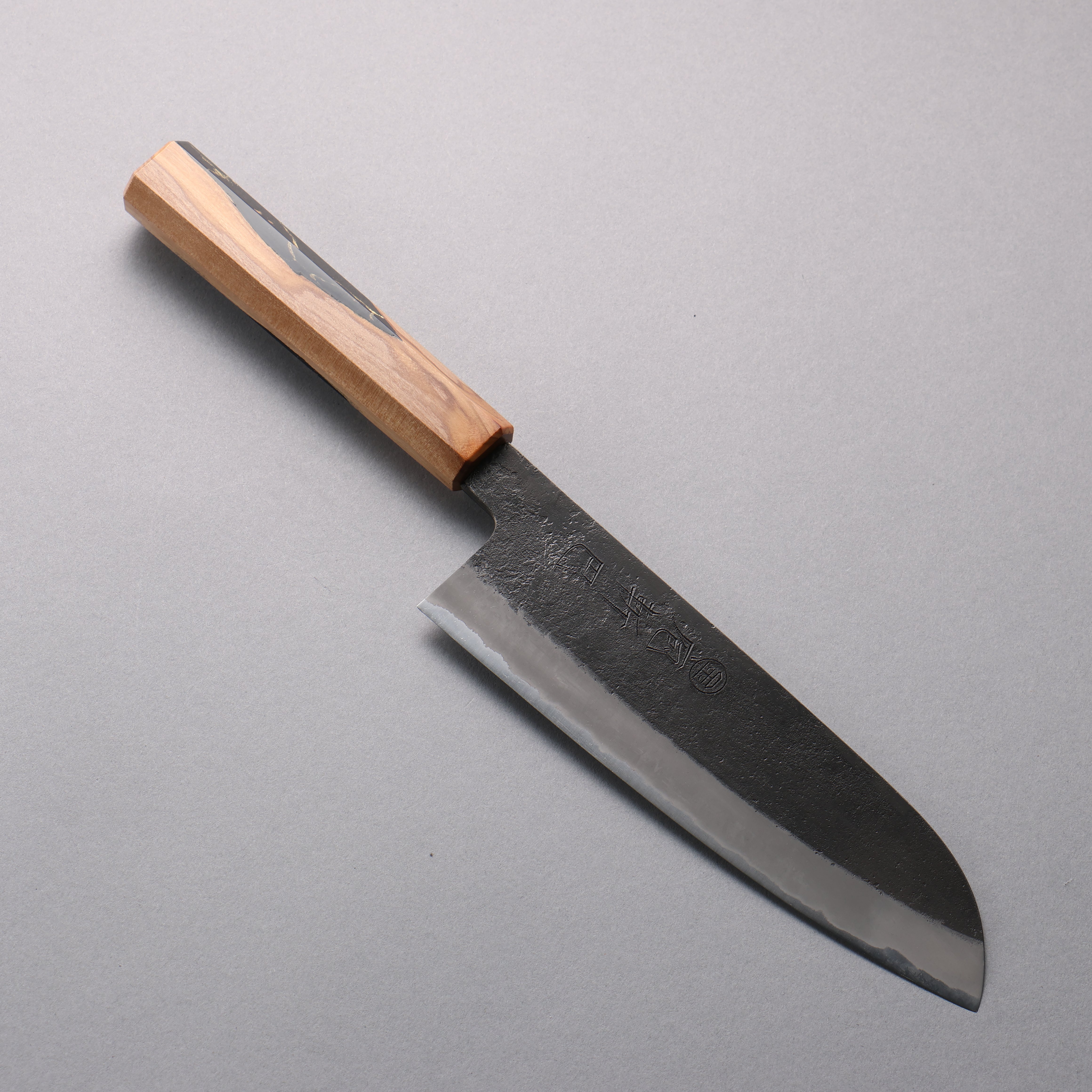 Hozantomoe White Steel No.2 Black Finished Santoku 165mm Olive Tree and Black Resin Handle - Seisuke Knife