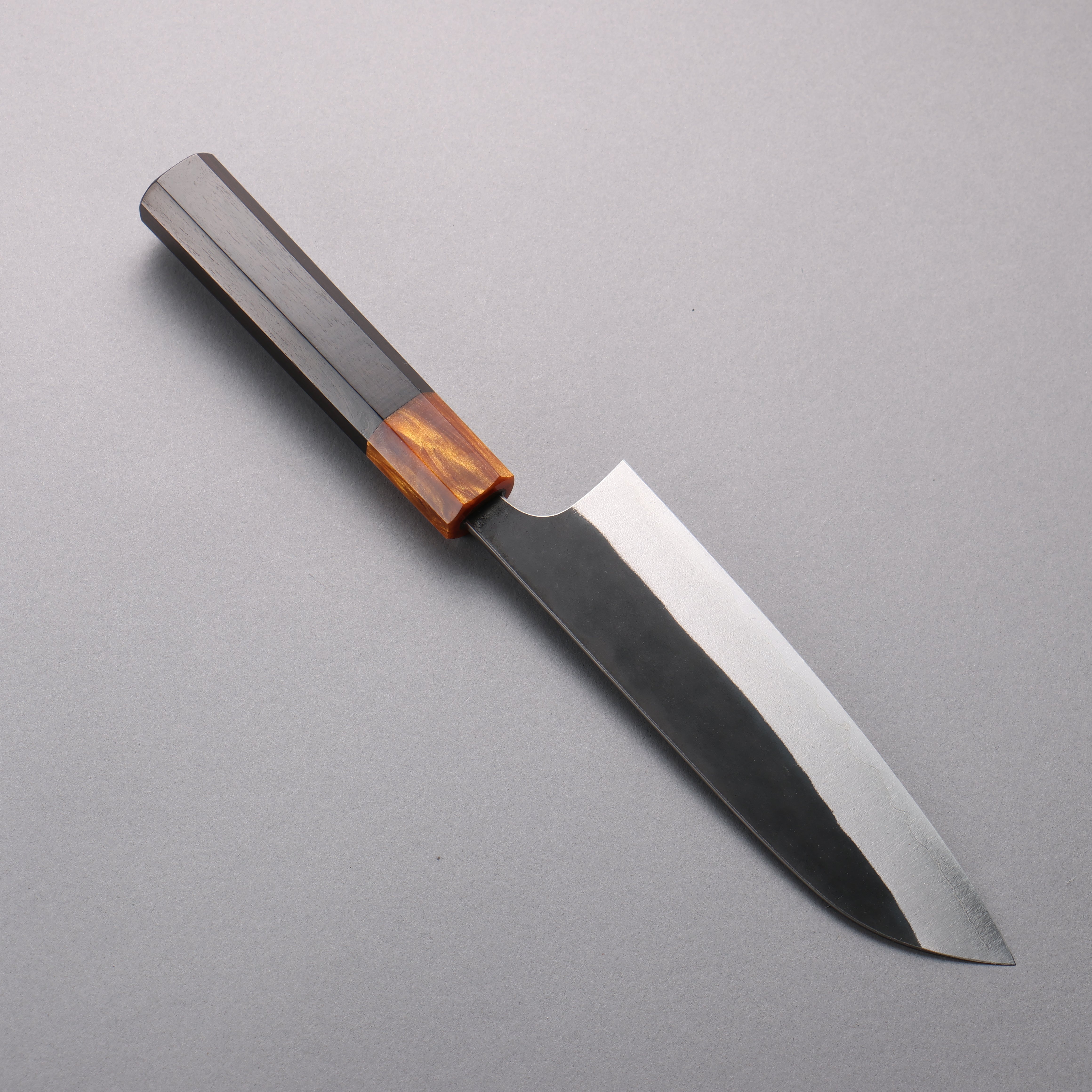 Yoshimi Kato Blue Super Black Finished Santoku 170mm Ebony (ferrule: Orange Resin) Handle - Seisuke Knife