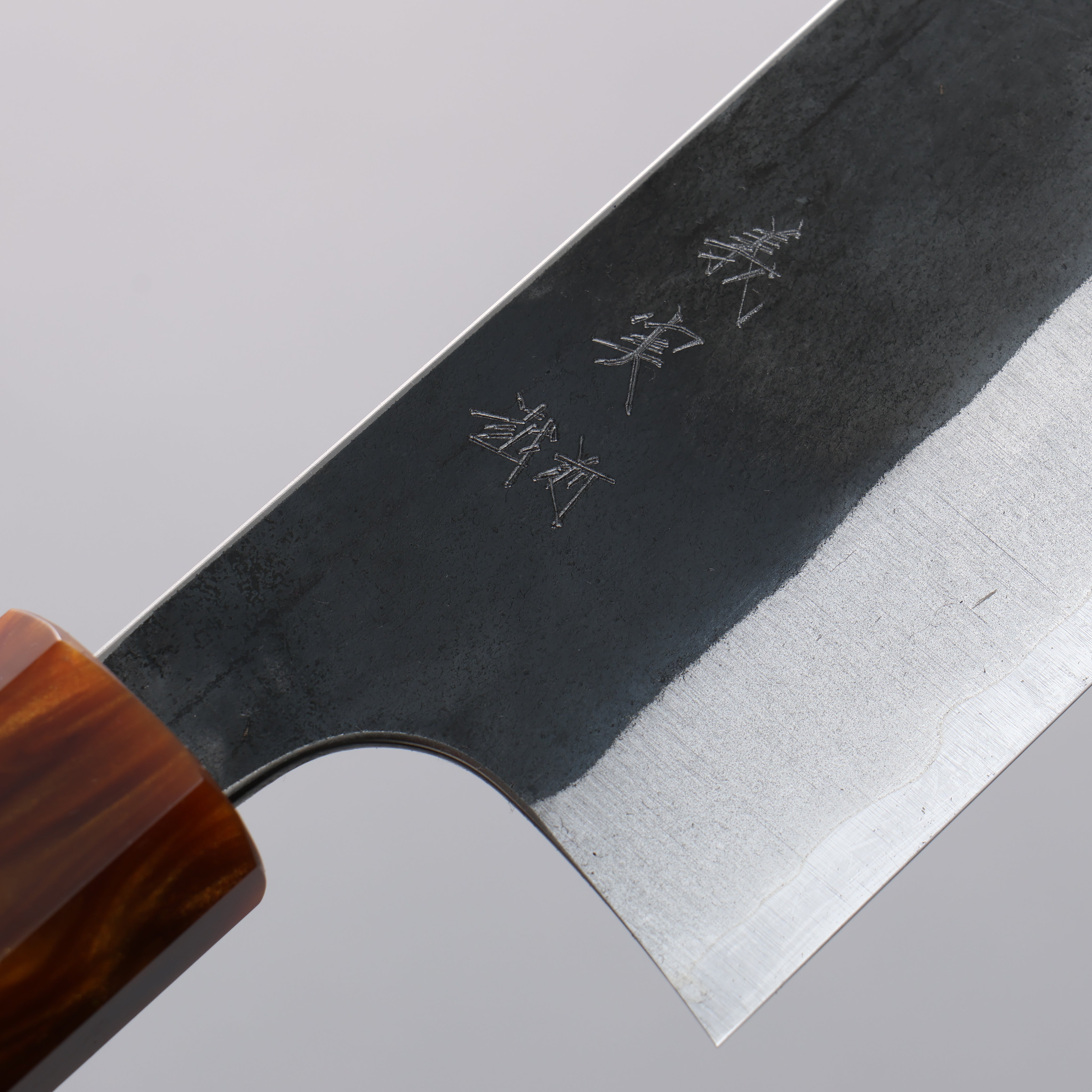 Yoshimi Kato Blue Super Black Finished Santoku 170mm Ebony (ferrule: Orange Resin) Handle - Seisuke Knife