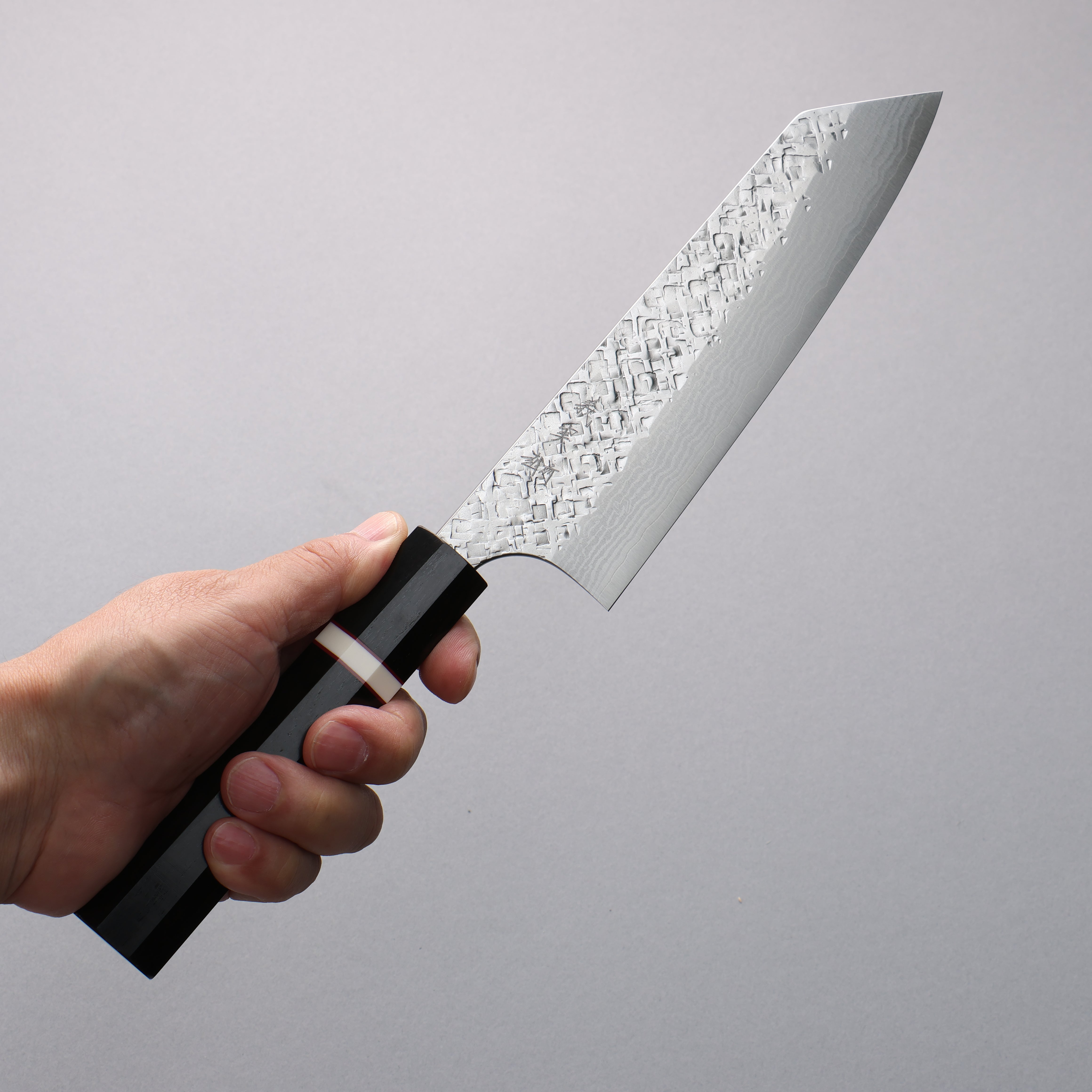 Yoshimi Kato VG10 Damascus Hammered(square) Bunka 170mm Ebony (White Ring) Handle - Seisuke Knife