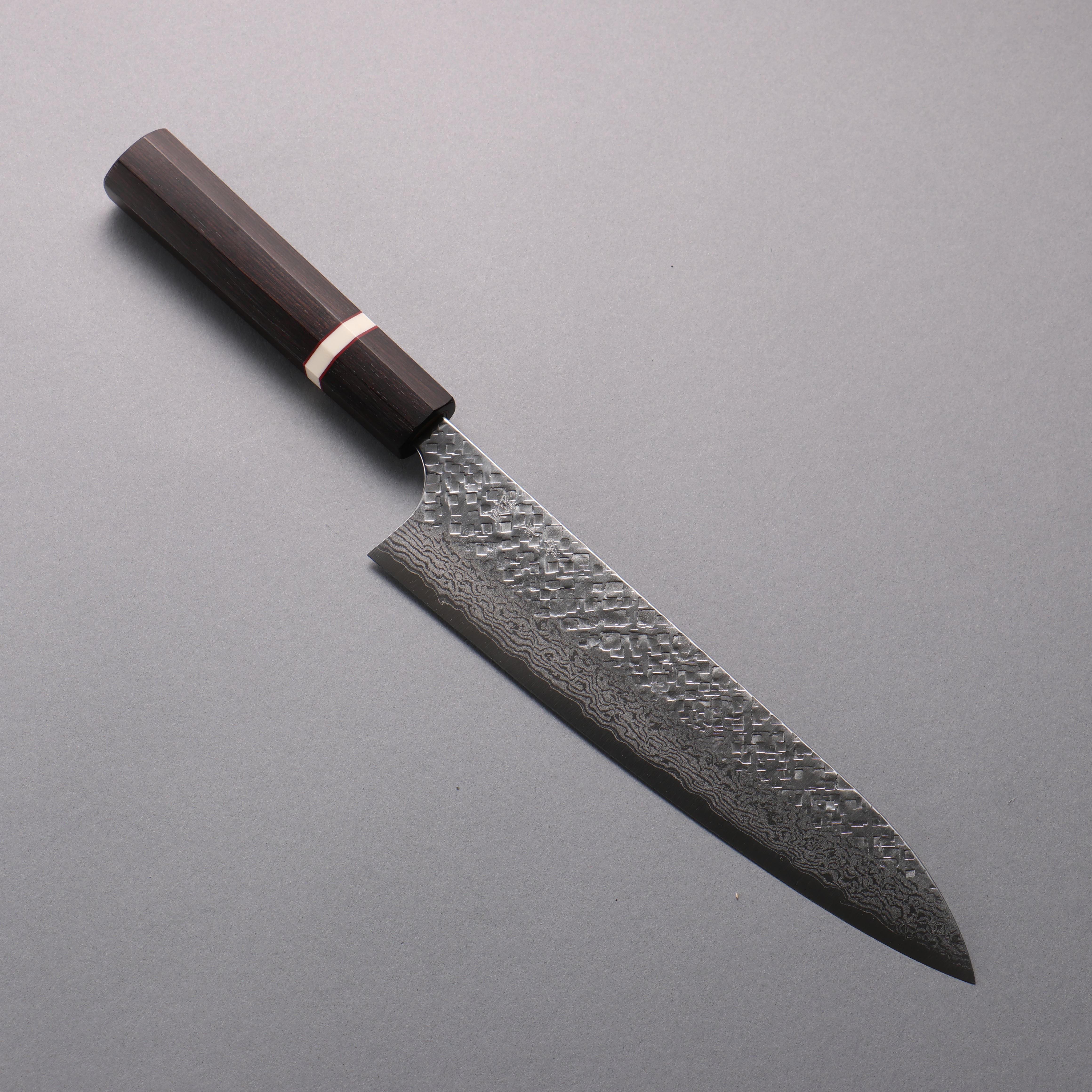 Yoshimi Kato VG10 Damascus Hammered(square) Gyuto 210mm Ebony (White Ring) Handle - Seisuke Knife