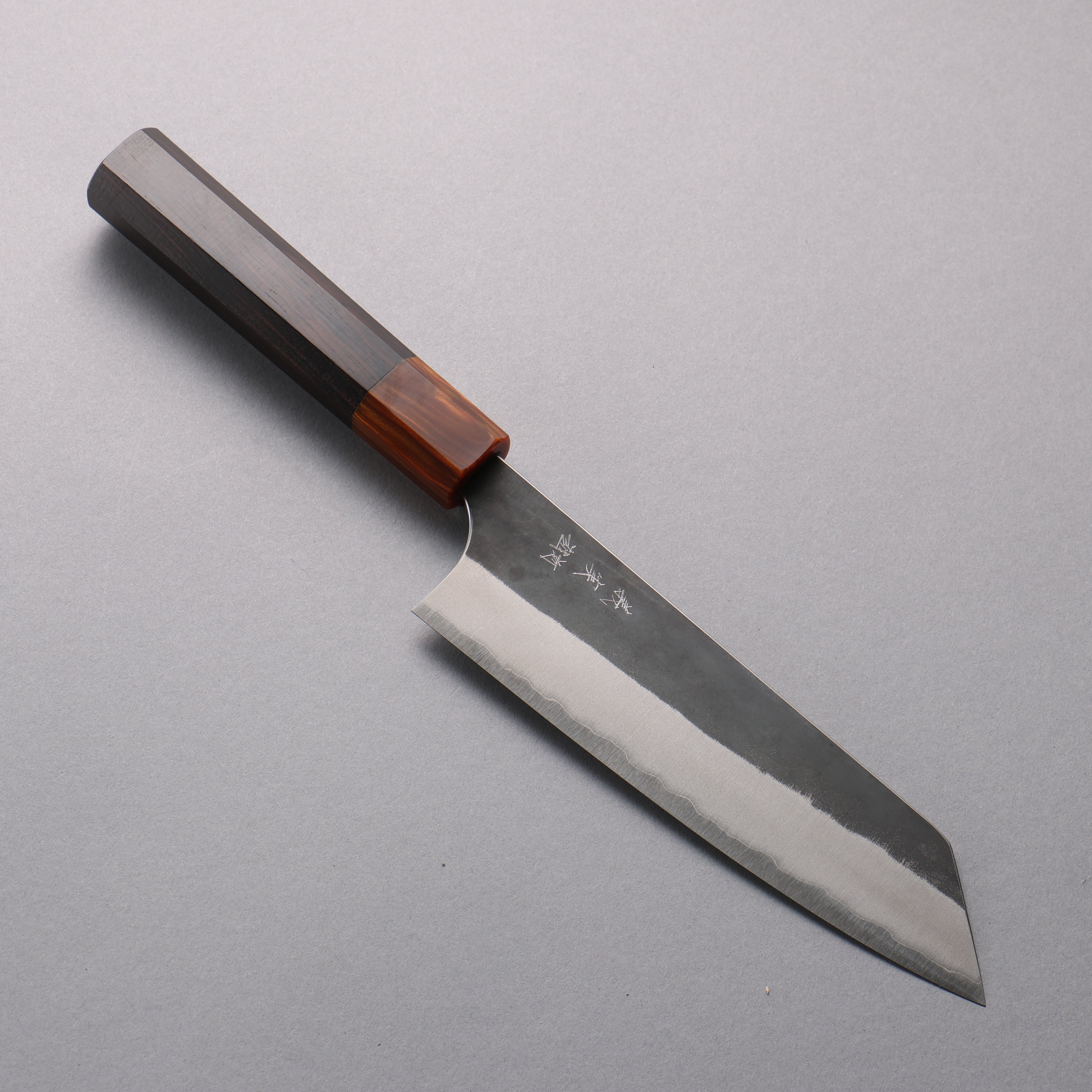 Yoshimi Kato Blue Super Black Finished Bunka 170mm Ebony (ferrule: Orange Resin) Handle - Seisuke Knife