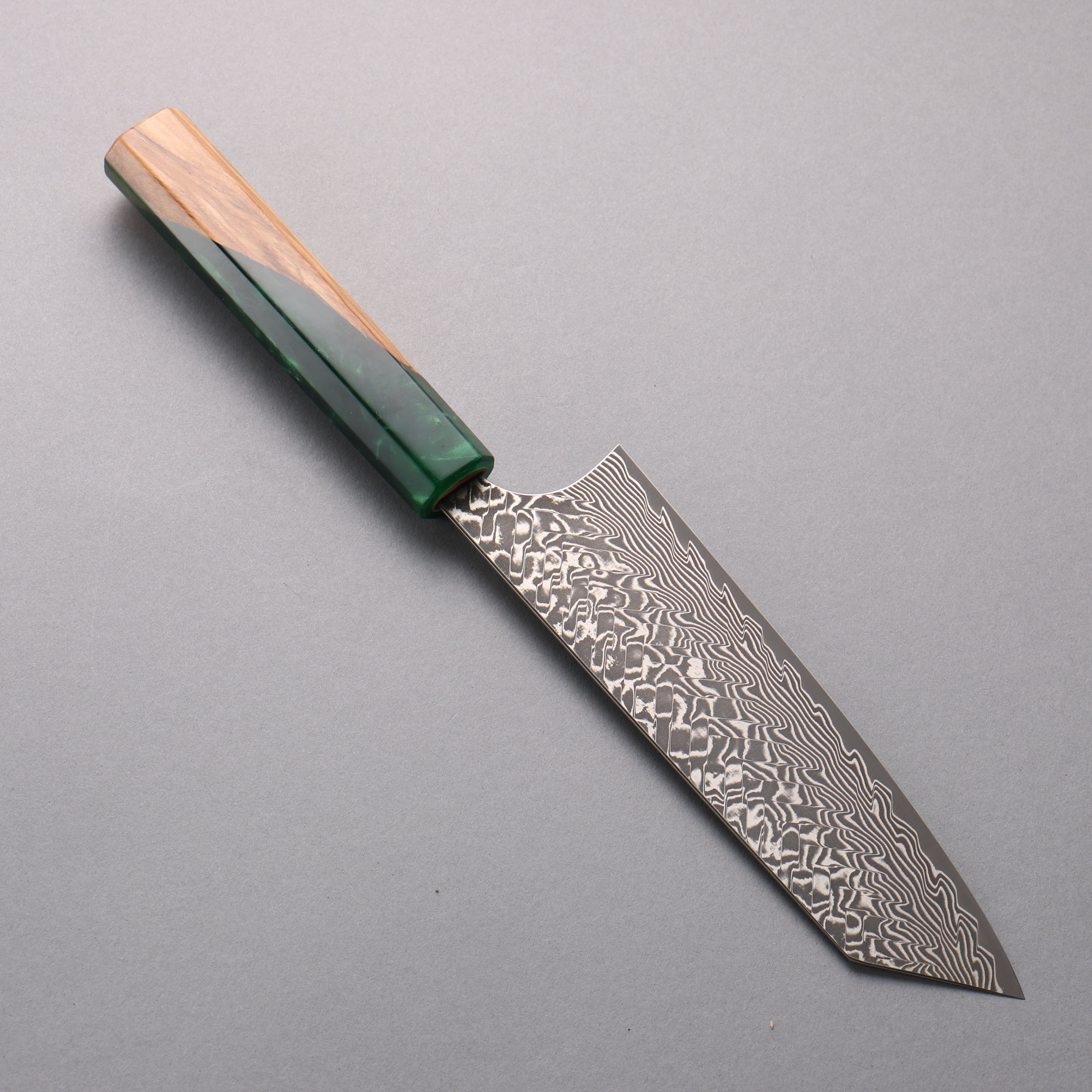 Yoshimi Kato SG2 Damascus Black Finished Bunka 170mm Olive Tree and Green Resin Handle - Seisuke Knife