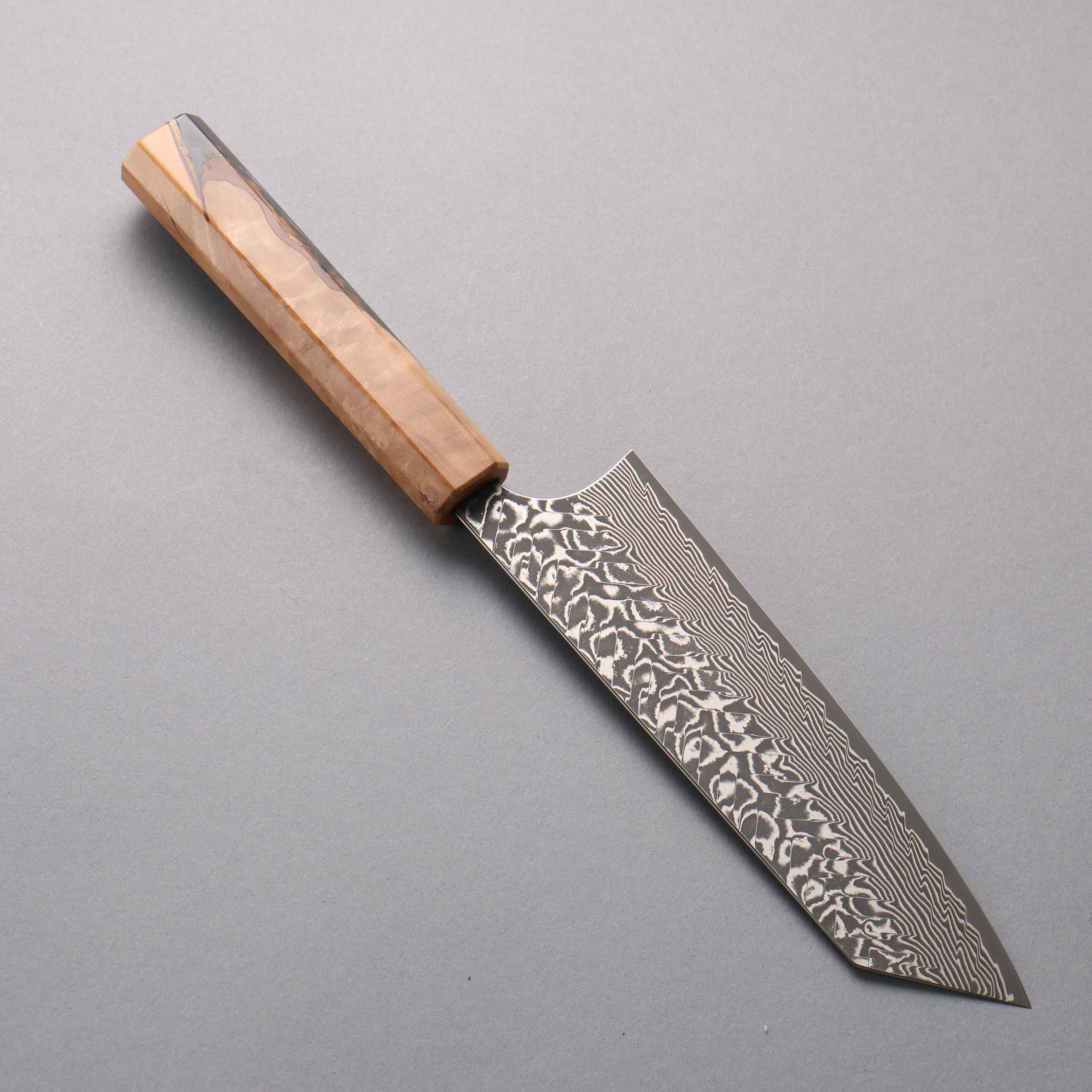 Yoshimi Kato SG2 Damascus Black Finished Bunka 170mm Olive Tree and Black/White Marble Resin Handle - Seisuke Knife