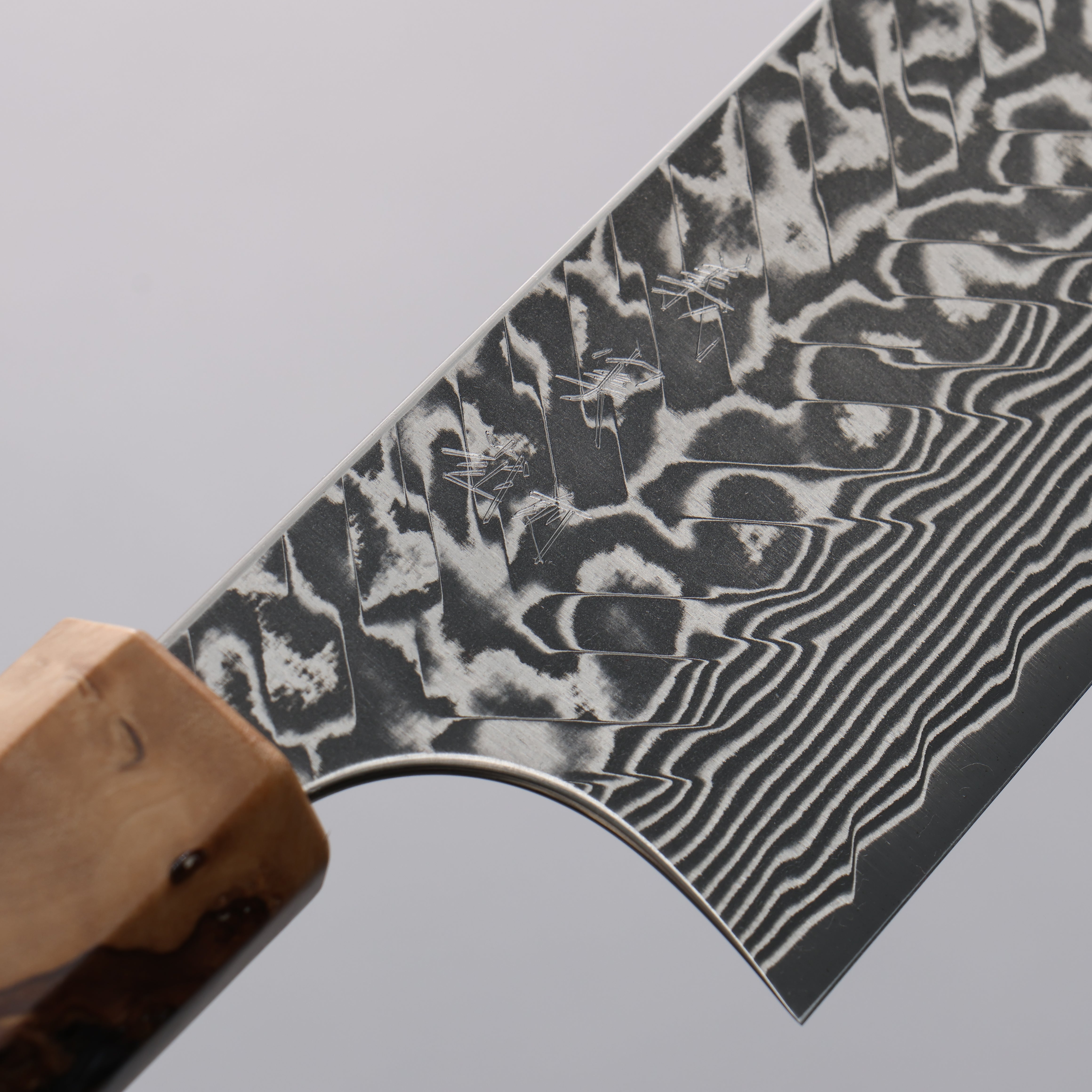 Yoshimi Kato SG2 Damascus Black Finished Bunka 170mm Olive Tree and Black/White Marble Resin Handle - Seisuke Knife