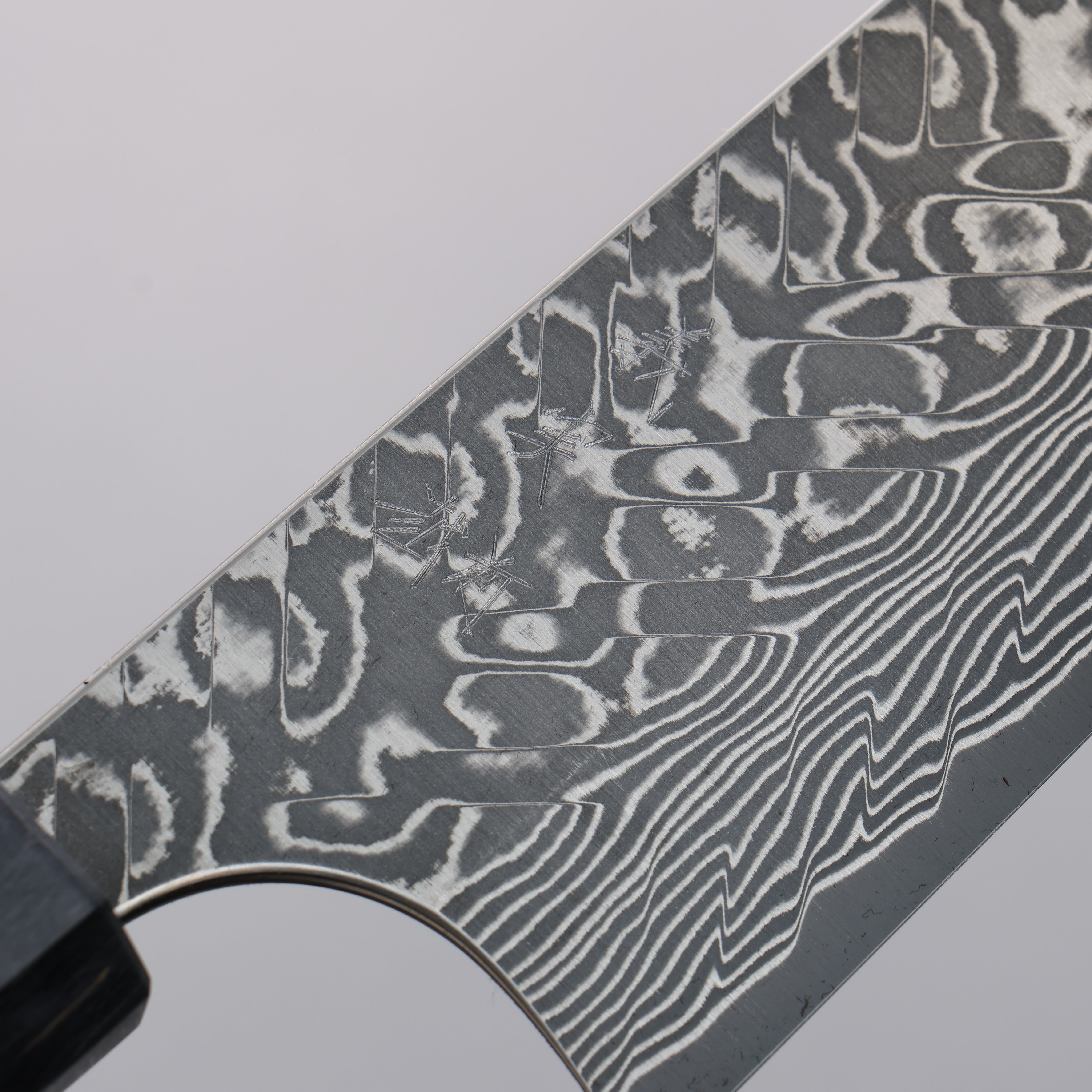 Yoshimi Kato SG2 Damascus Black Finished Gyuto 210mm Gray Stabilized Wood (White Turquoise Ring) Handle - Seisuke Knife