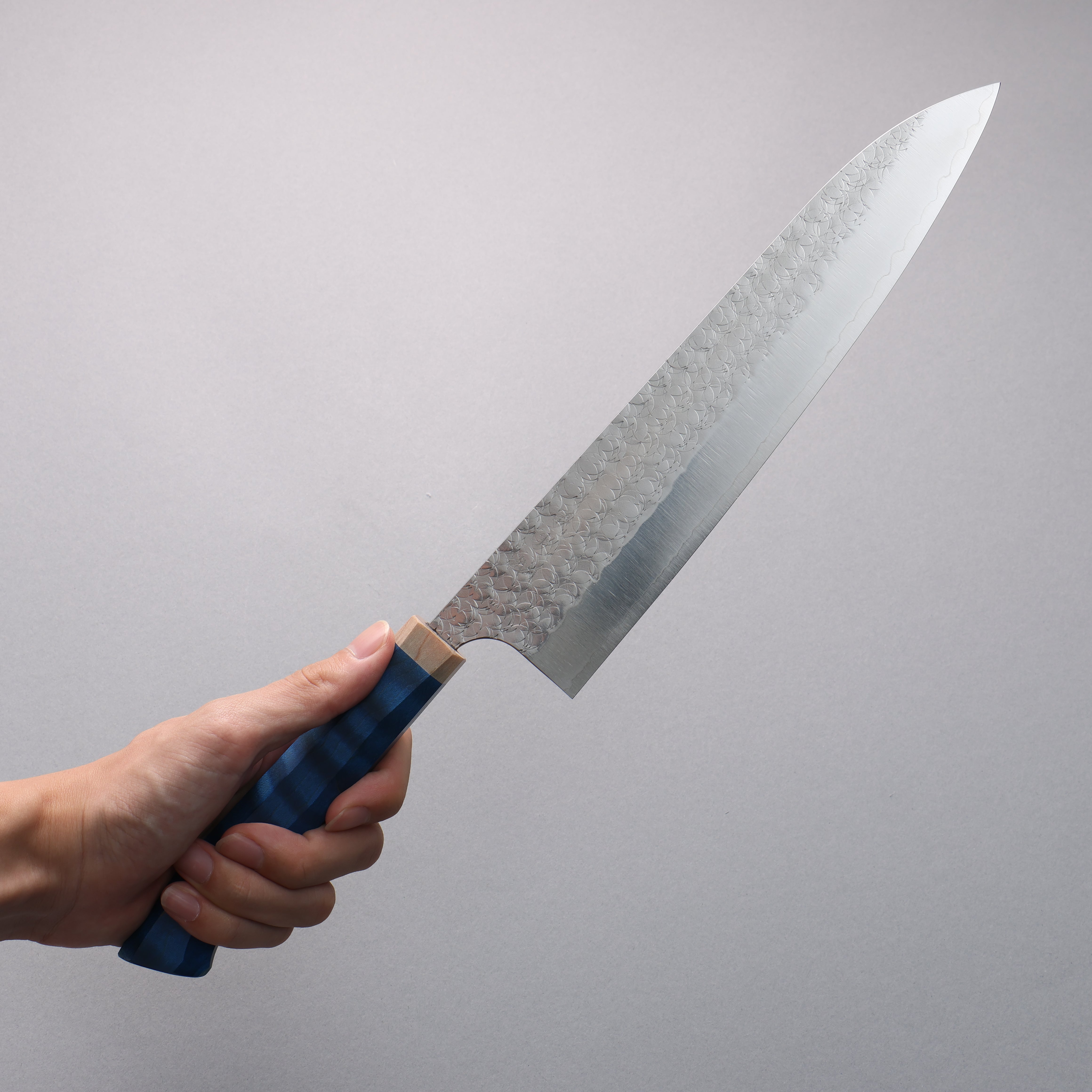 Yoshimi Kato Minamo SG2 Hammered Gyuto 240mm Western style (blue) Handle - Seisuke Knife