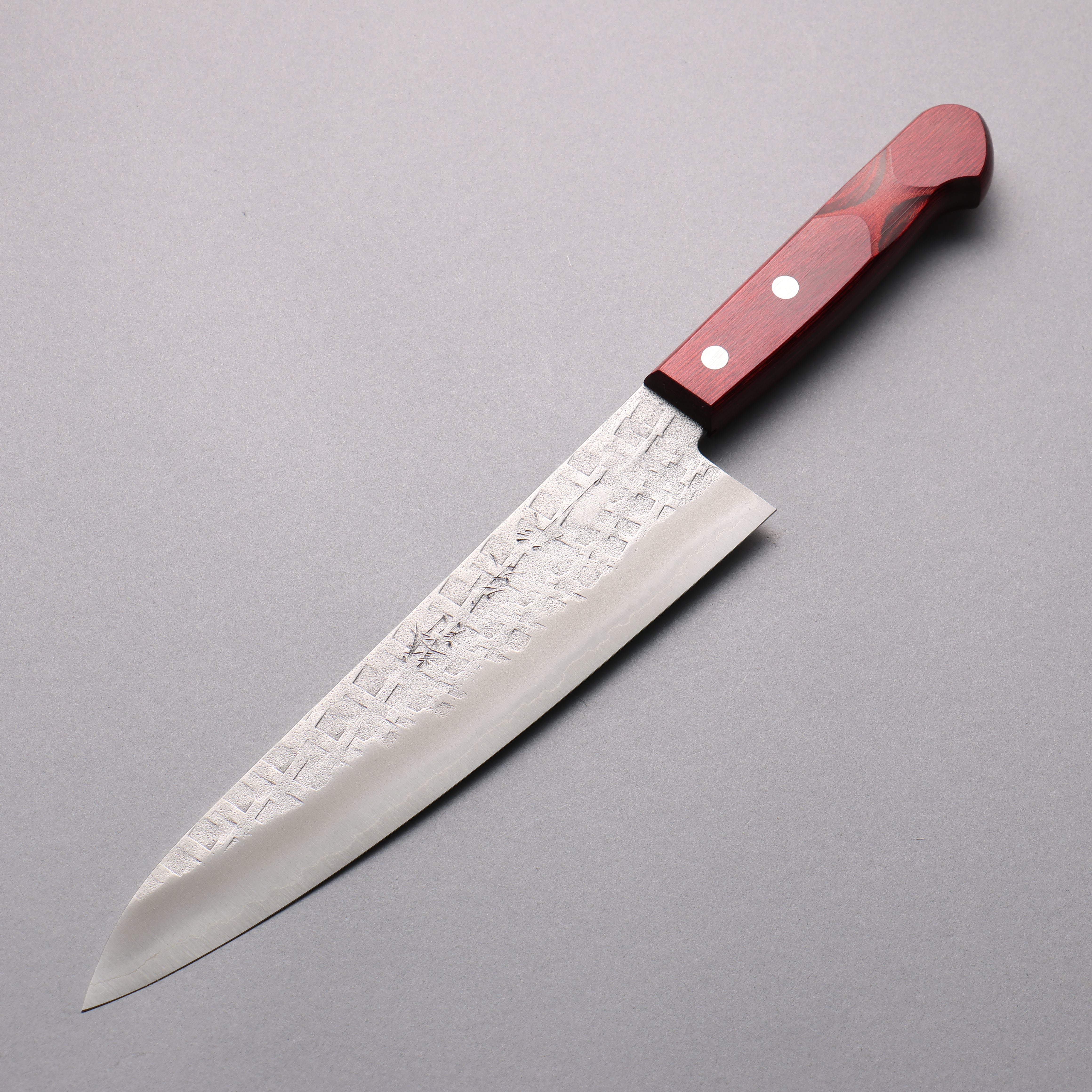 Nao Yamamoto Silver Steel No.3 Nashiji Square Hammered Gyuto 210mm Red Pakkawood Handle - Seisuke Knife
