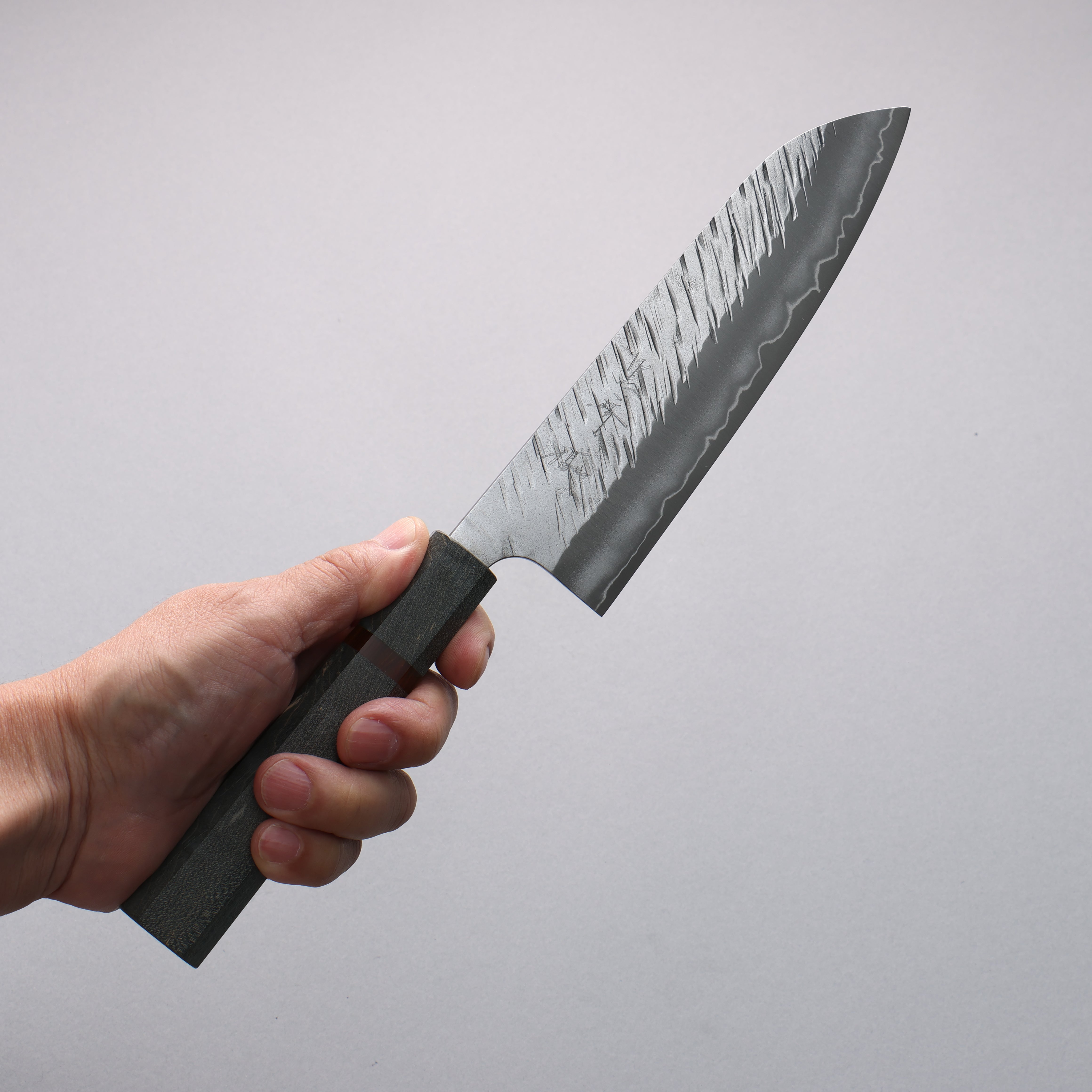 Yu Kurosaki Fujin SG2 Hammered Santoku 170mm Stabilized Wood & Acrylic Ring Handle - Seisuke Knife