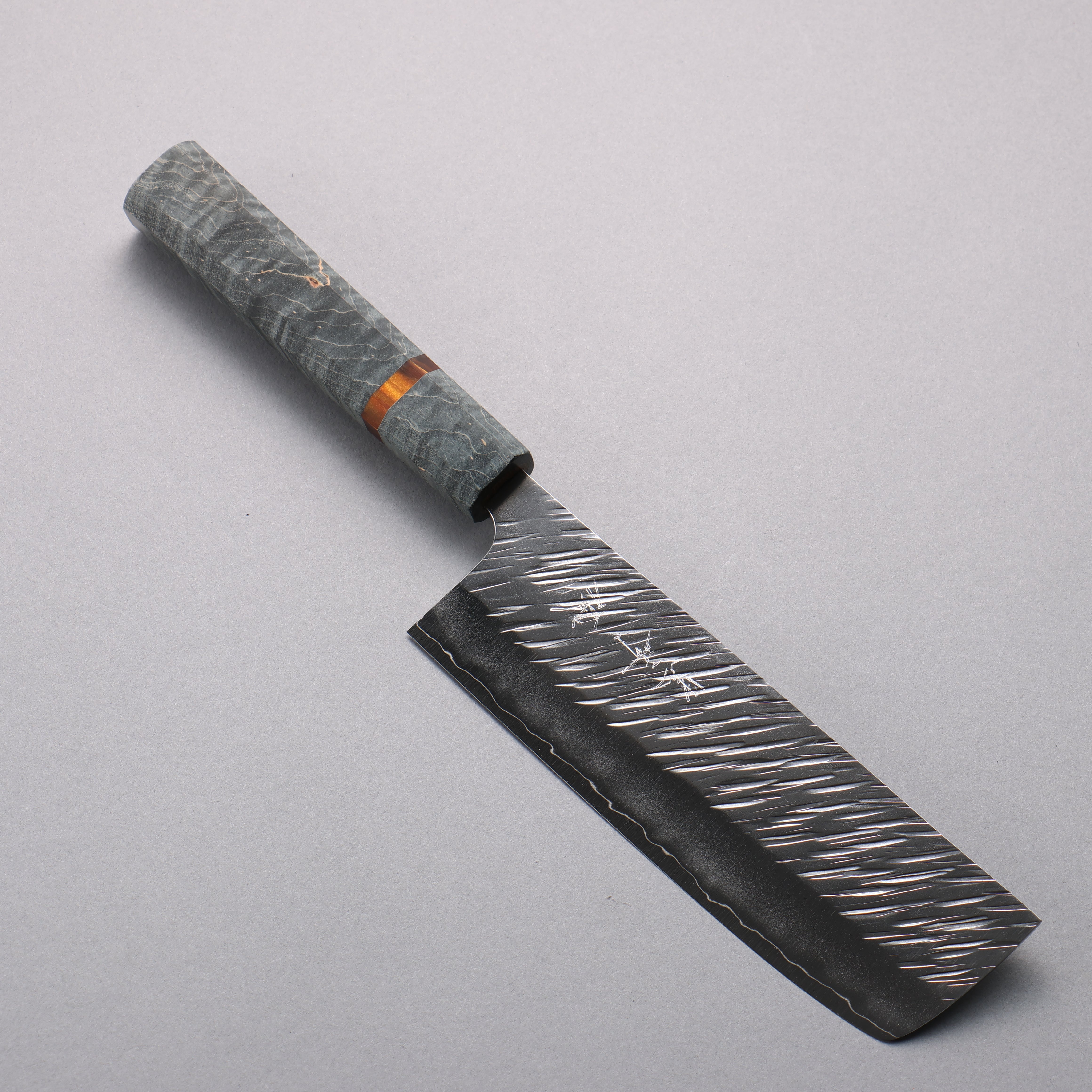 Yu Kurosaki Fujin SG2 Hammered Nakiri 165mm Stabilized wood (With Acrylic Ring) Handle - Seisuke Knife